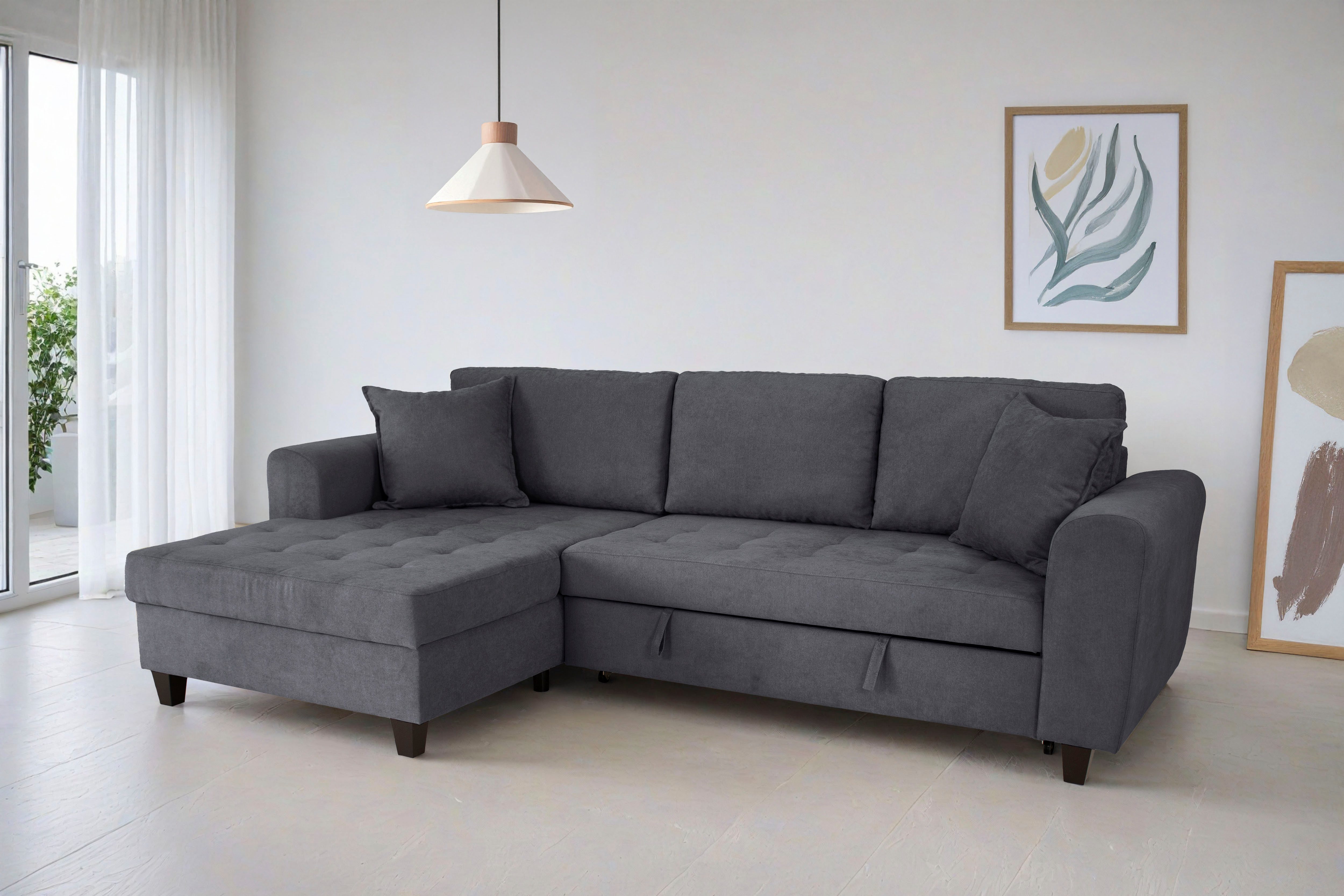 OTTO home Ecksofa Moritz L-Form, B: 265 cm, mit Schlaffunktion, Bettkasten & Zierkissen