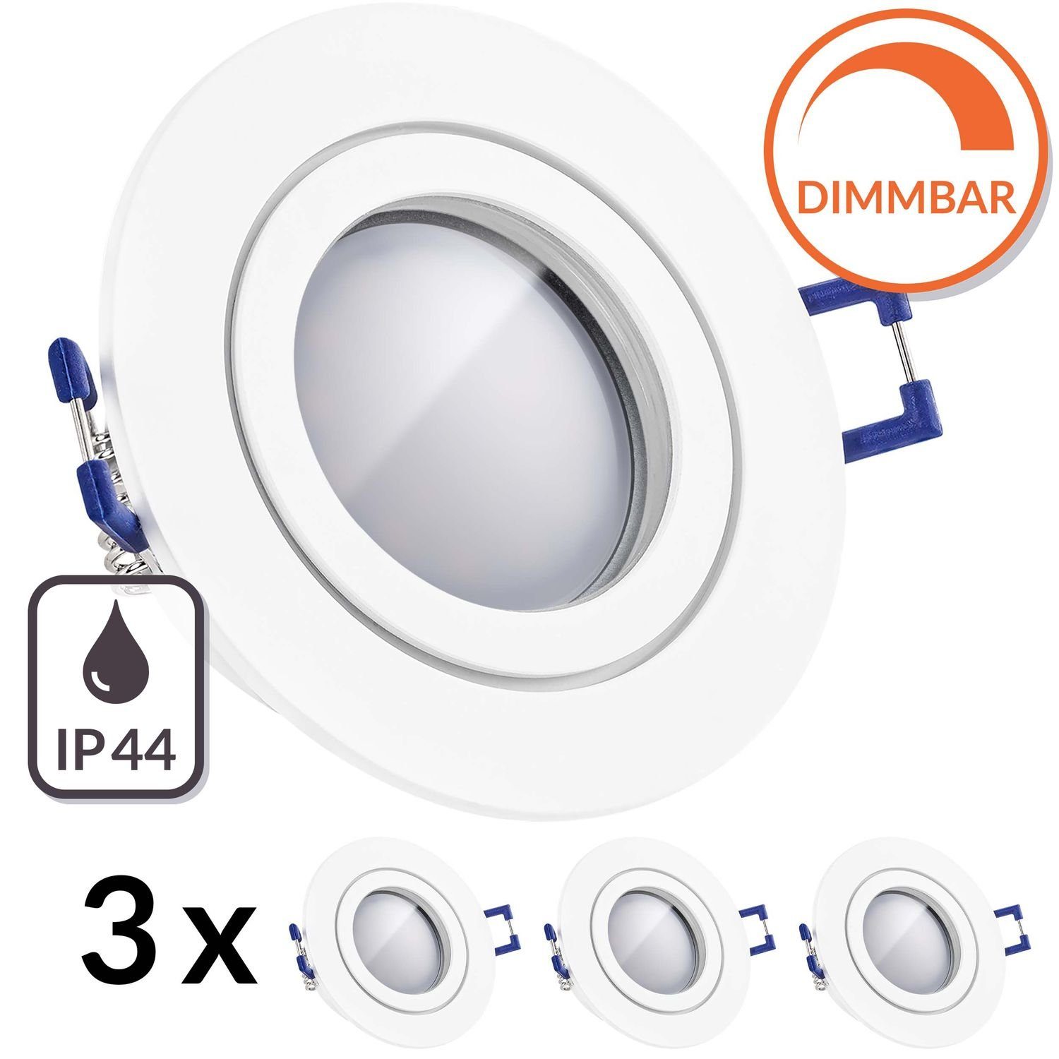 mit Einbaustrahler EXTRA matt 3er (35mm) FLACH LE LED in IP44 Weiß Einbaustrahler Set LEDANDO LED