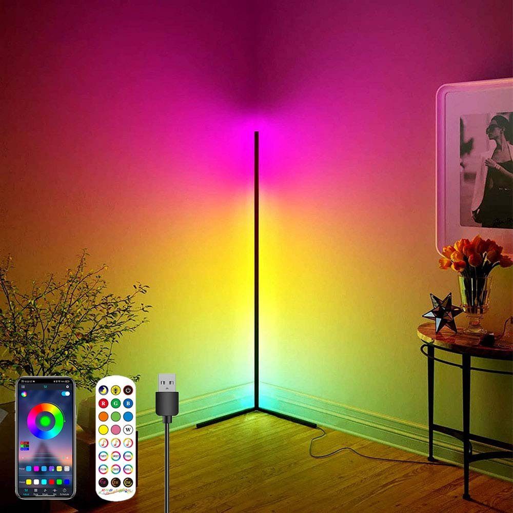 Rosnek LED Stehlampe RGB, Dimmbar, mit Tageslichtweiß, RGB, Fernbedienung, App Bluetooth Schlafzimmer Music für Atmosphärische Party, Sync, Beleuchtung regenbogenartige Farbe