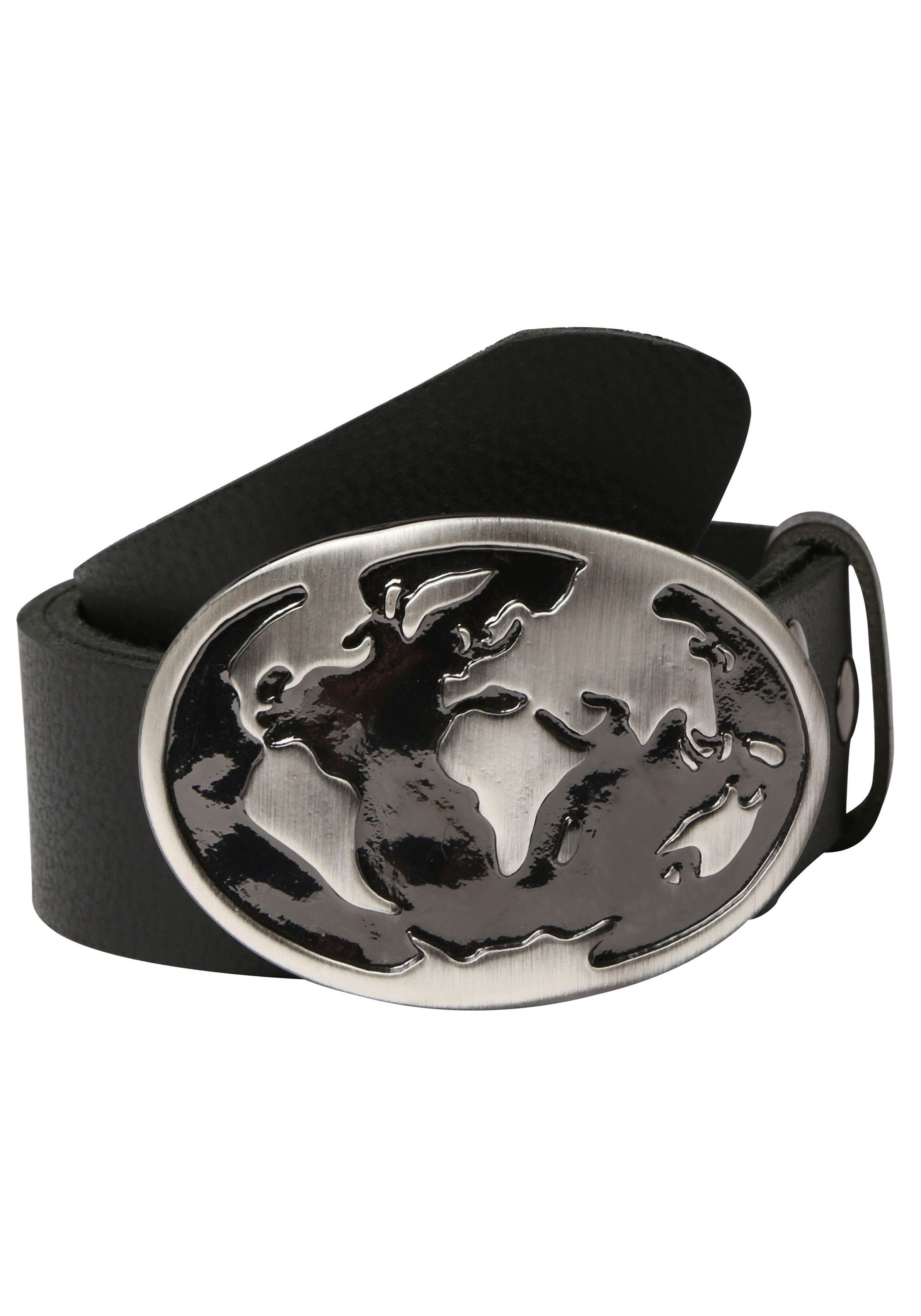 Rettungsring Gürtel Koppelgürtel mit austauschbarer Schließe Welt schwarz/silber