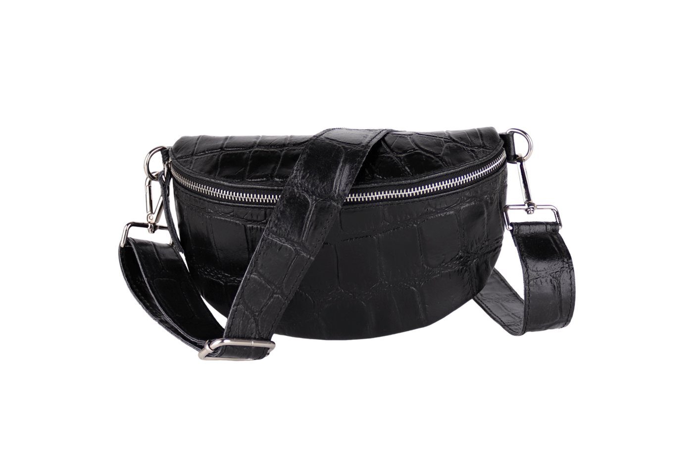 MIRROSI Bauchtasche UNISEX, Echtleder, Leder, Made in Italy, Umhängetasche, Brusttasche, (Schultertasche für jeden Anlass, 2 Größen auswählbar), Crossbody Bag, Schwarz, KROKO-Optik mit verstellbaren Schulterriemen