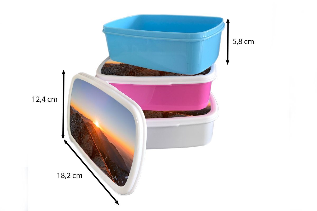 MuchoWow Lunchbox für Landschaft Brotdose, (2-tlg), - und - Brotbox Kunststoff, Mädchen weiß Sonne, Berg für Erwachsene, und Kinder Jungs