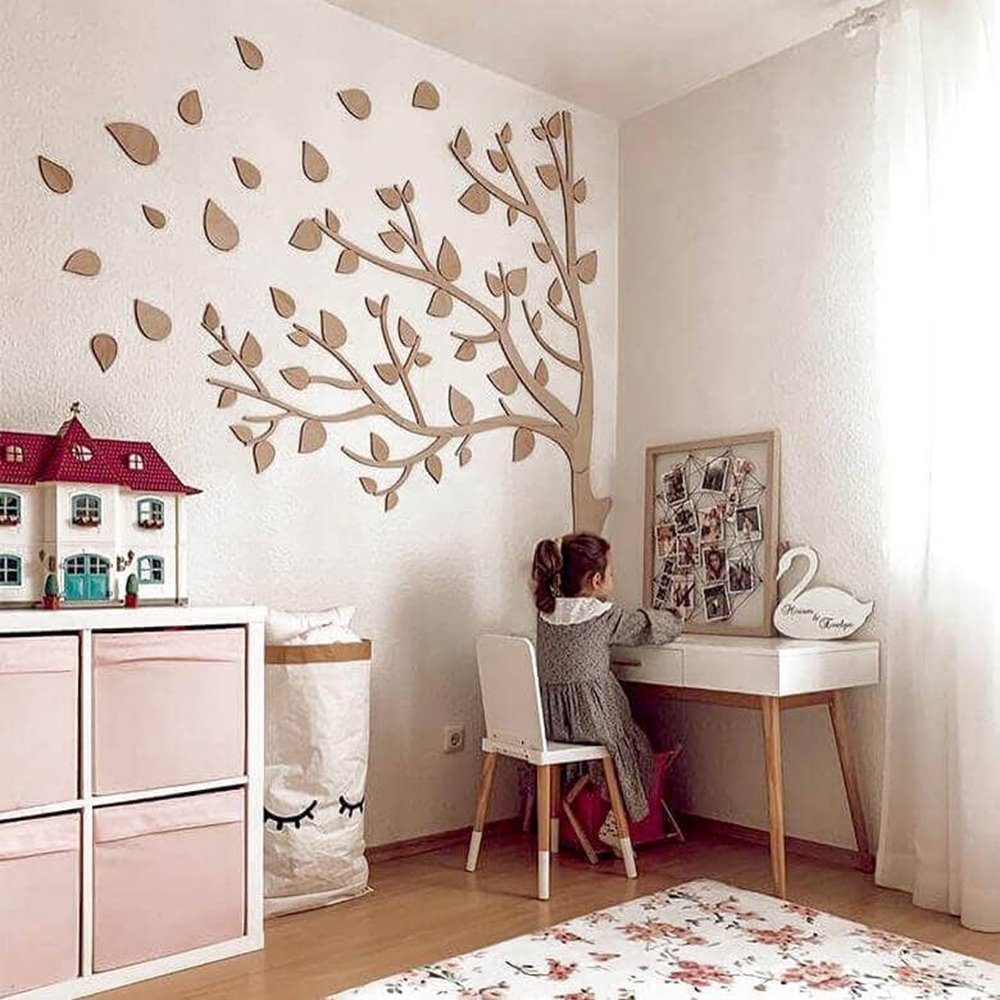 (Holzposter mehrteilig), Wall Wandbild Baum Holzbild Beige K&L Art Deko Boho Lebens, XXL Kinderzimmer des Holz Lebensbaum