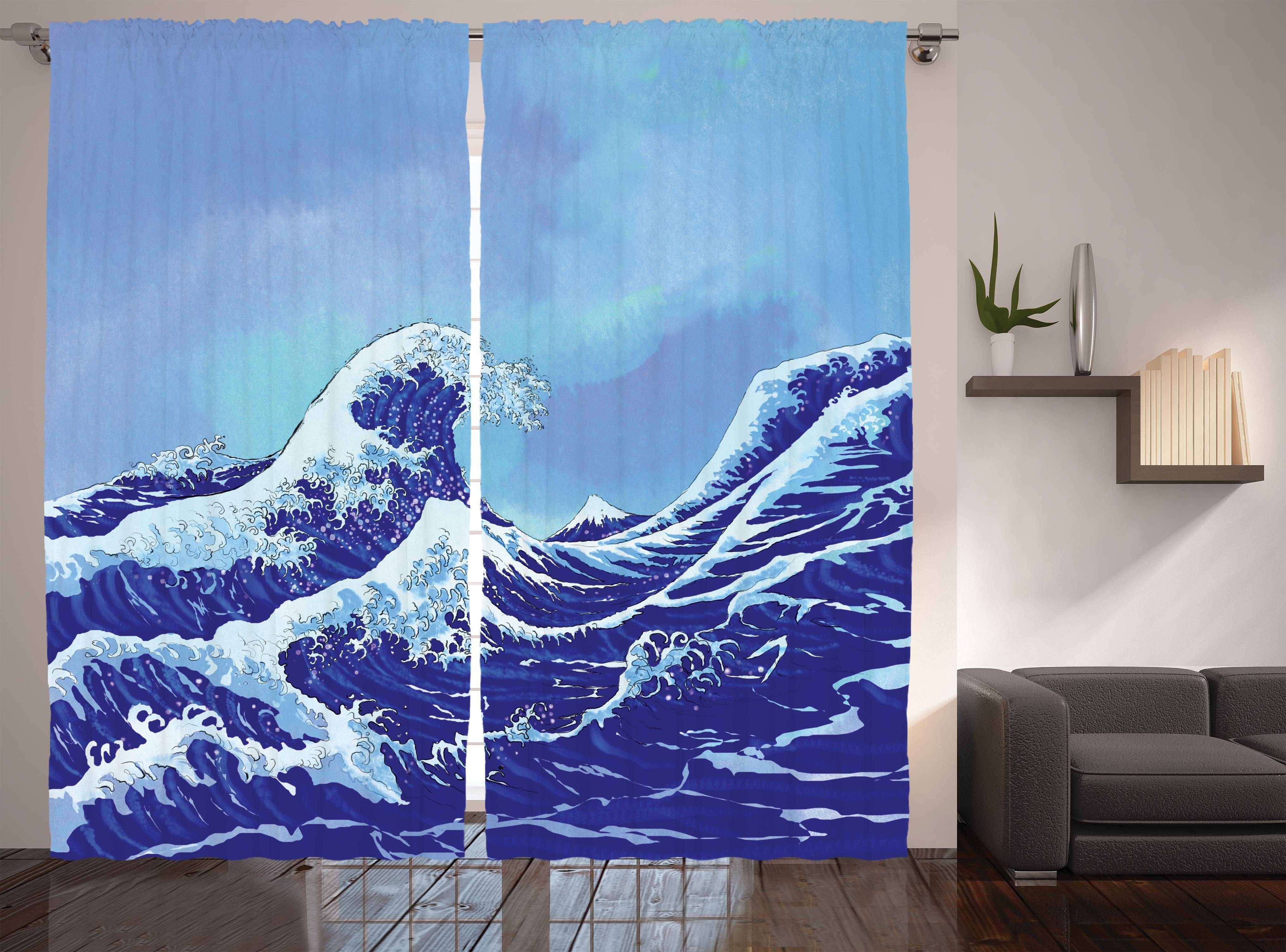 Vorhang Schlafzimmer Kräuselband Natur mit Tsunami Schlaufen Haken, Meer Blau und Gardine Big Abakuhaus,