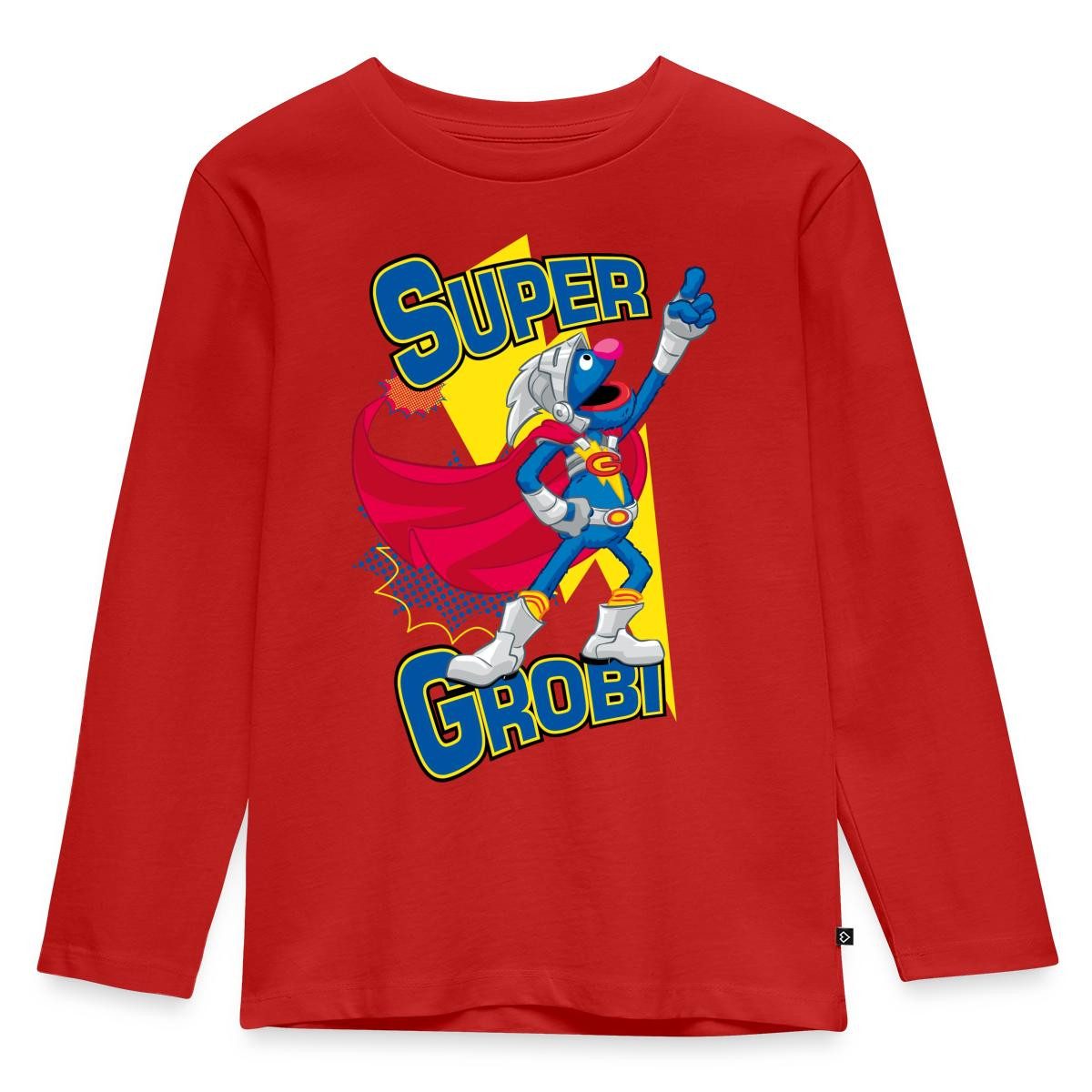 T-Shirt Sesamstraße Grobi Supergrobi Superheld Kinder Premium Langarmshirt