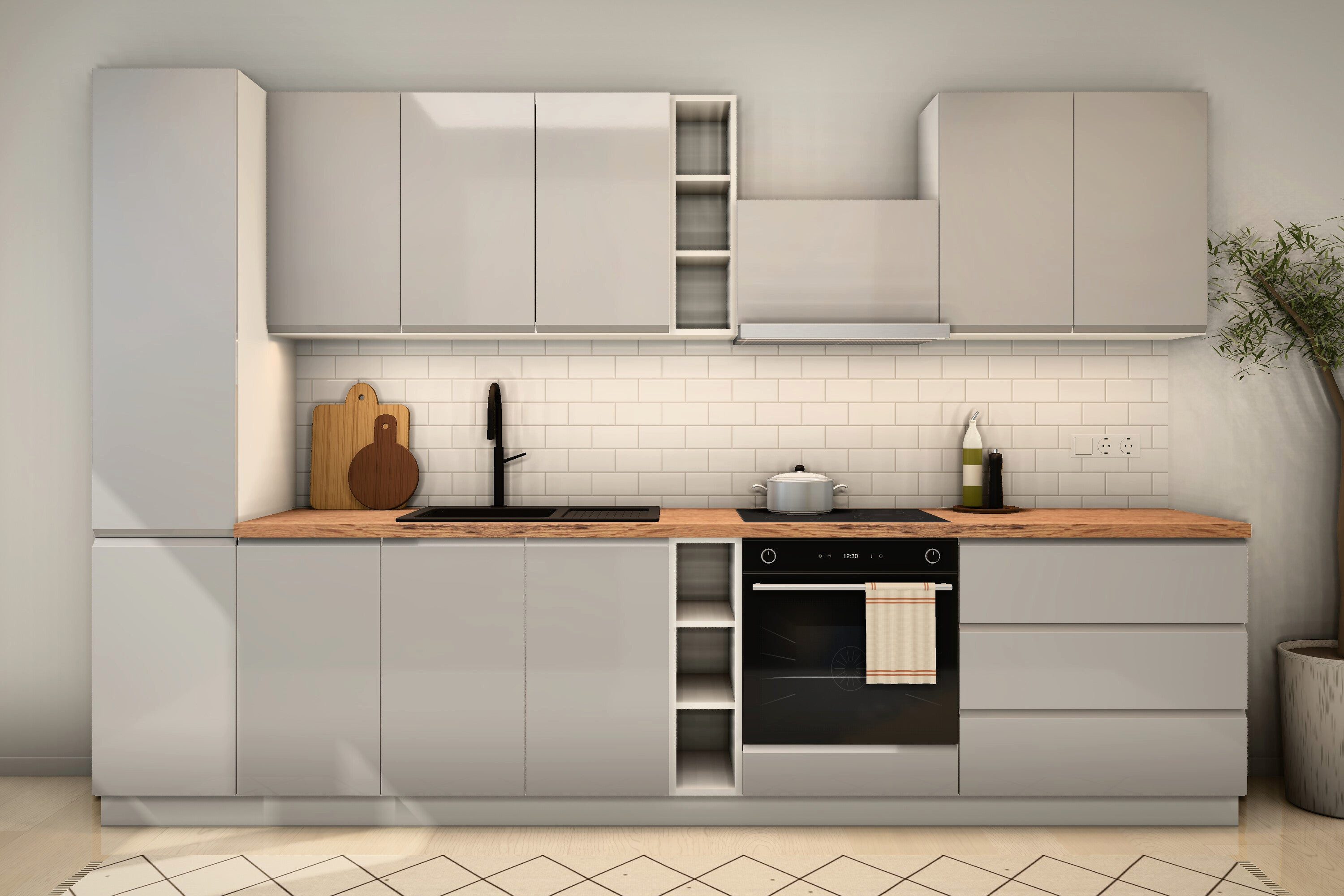 ROYAL24_MARKT Küchenzeile K91-G320 - Velmora -Platzsparend und stilvoll zugleich, (Komplett Set), Edles Design - Top Material - Hochwertig.
