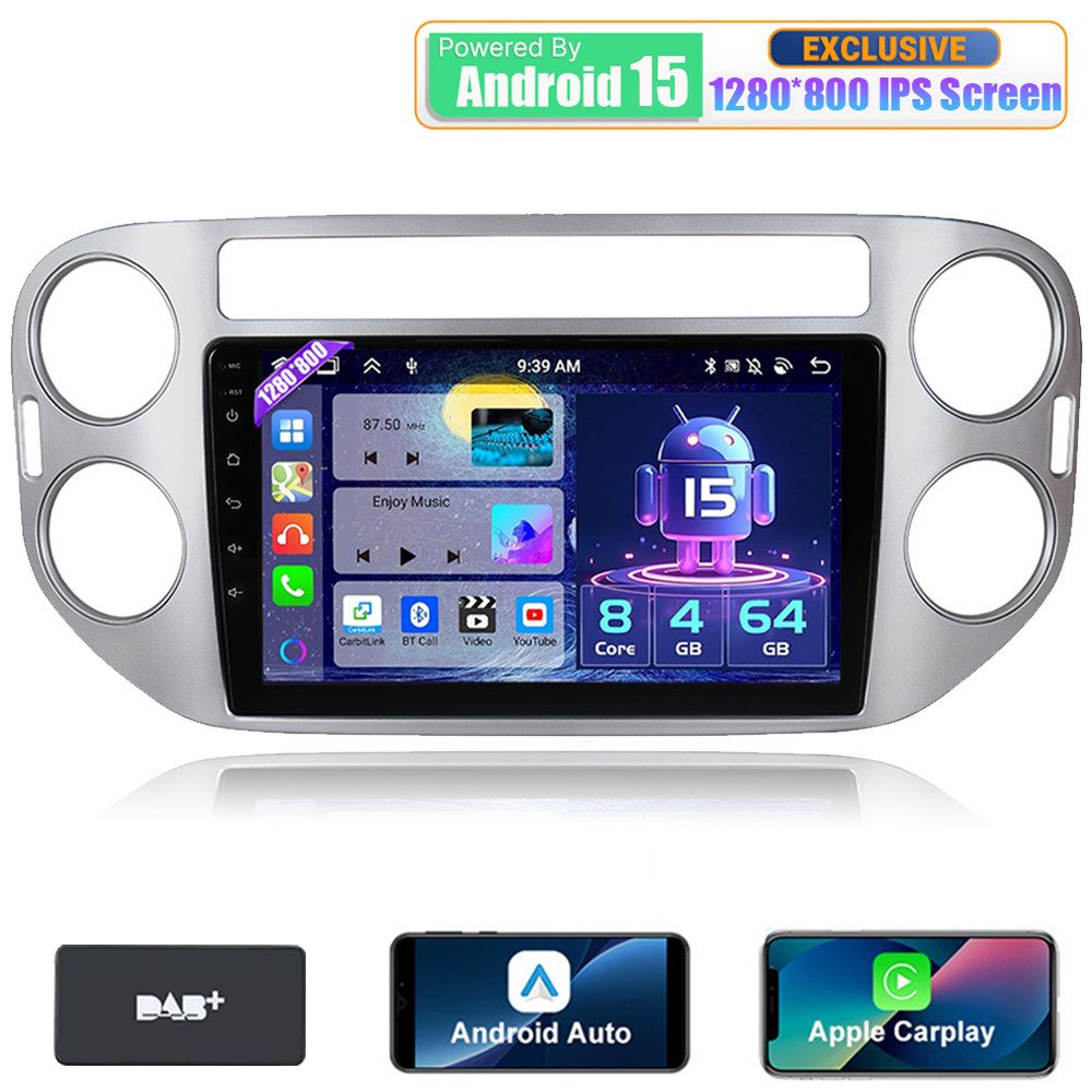 A-Sure 8-Core Android 15 Apple Carplay WiFi BT 5.0 Für VW Tiguan 5N GOLF Plus Autoradio (Digitalradio (DAB), FM, AM, 1280*800 IPS Screen/8-Core CPU)