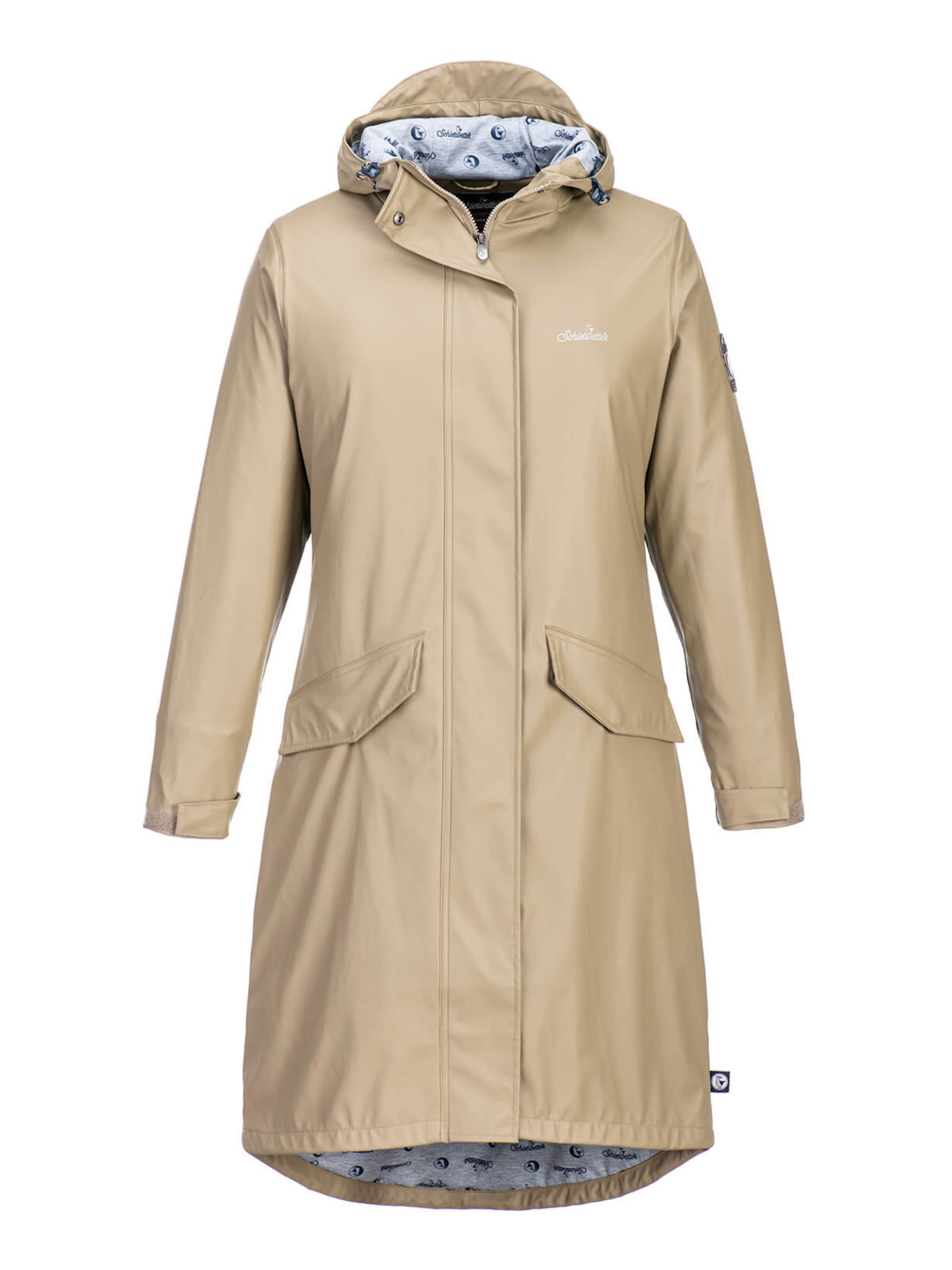 Schietwetter Regenjacke Damen Regenparka Emma lang, gefüttert, wasserdicht Gummi-Badge