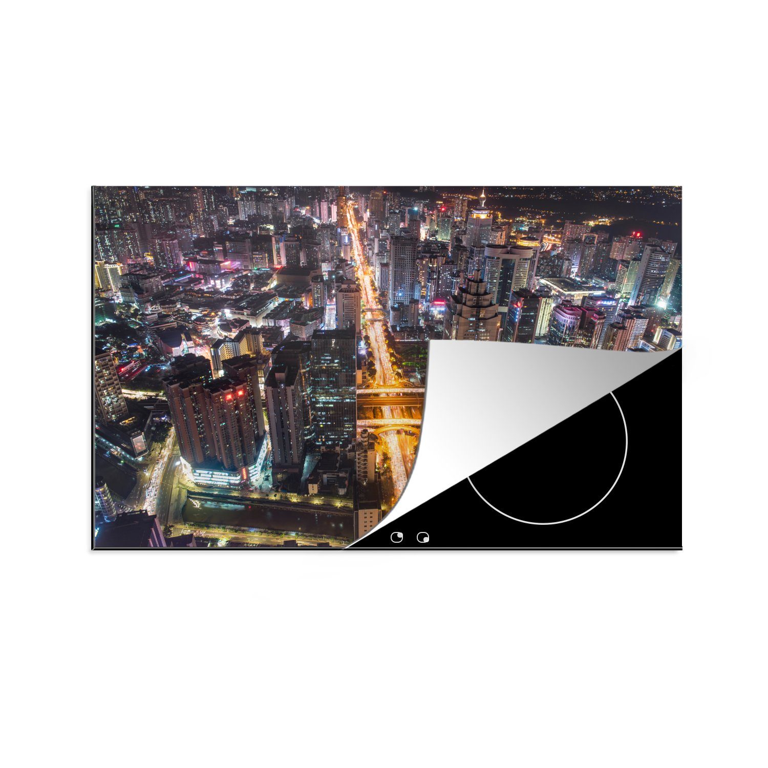 MuchoWow Herdblende-/Abdeckplatte Luftbildaufnahme von Shenzhen, Vinyl, (1 tlg), 81x52 cm, Induktionskochfeld Schutz für die küche, Ceranfeldabdeckung
