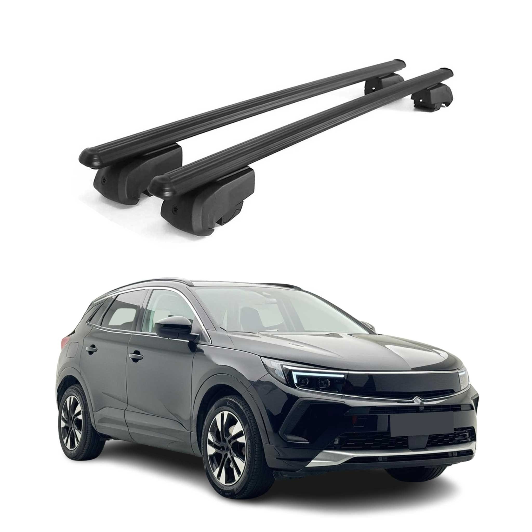 OMAC Dachträger Gepäckträger für Opel Grandland 2021-2023 ABE Aluminium Schwarz (2-St), Wasserbeständig,Abnehmbar,Multifunktional,Leichtgewichtig