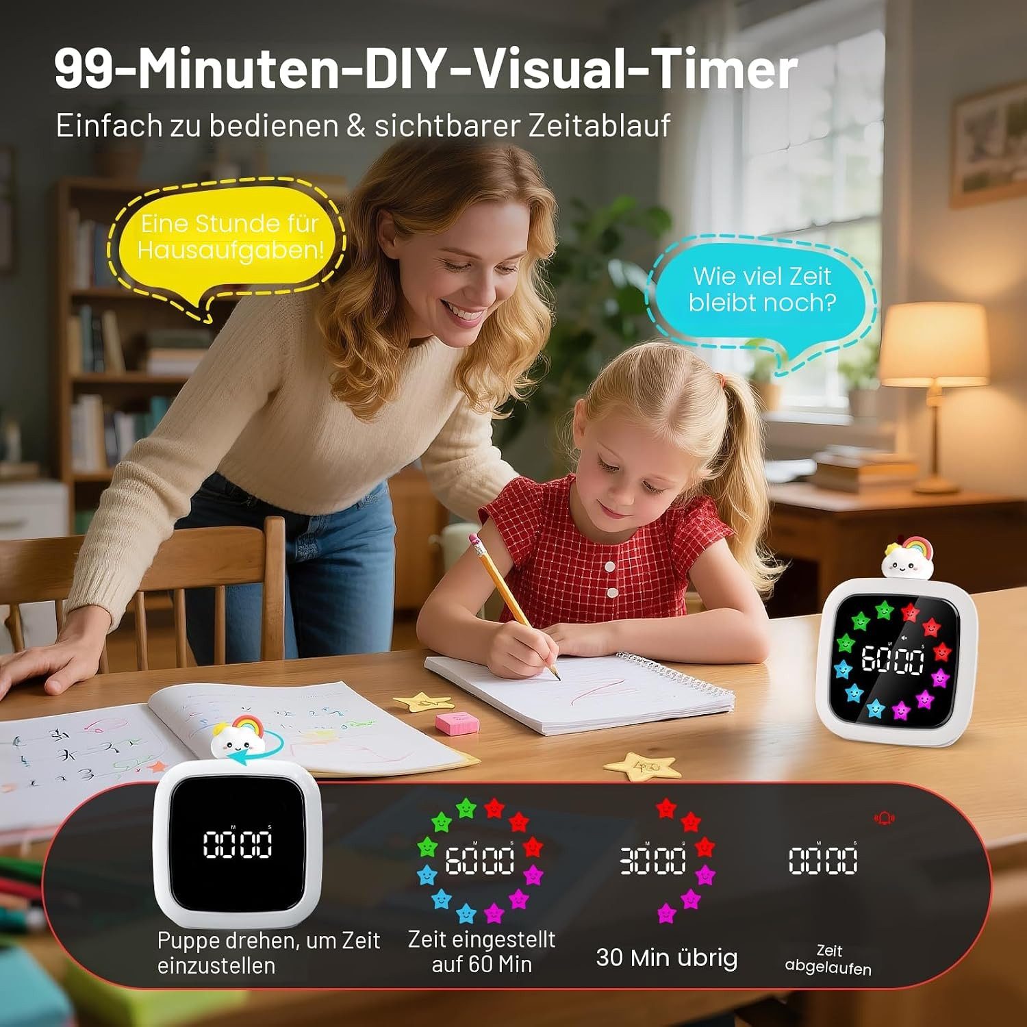 FELIXLEO Intervall-Timer Yunbaoit Visueller Timer Wiederaufladbar 99 Minuten Countdown