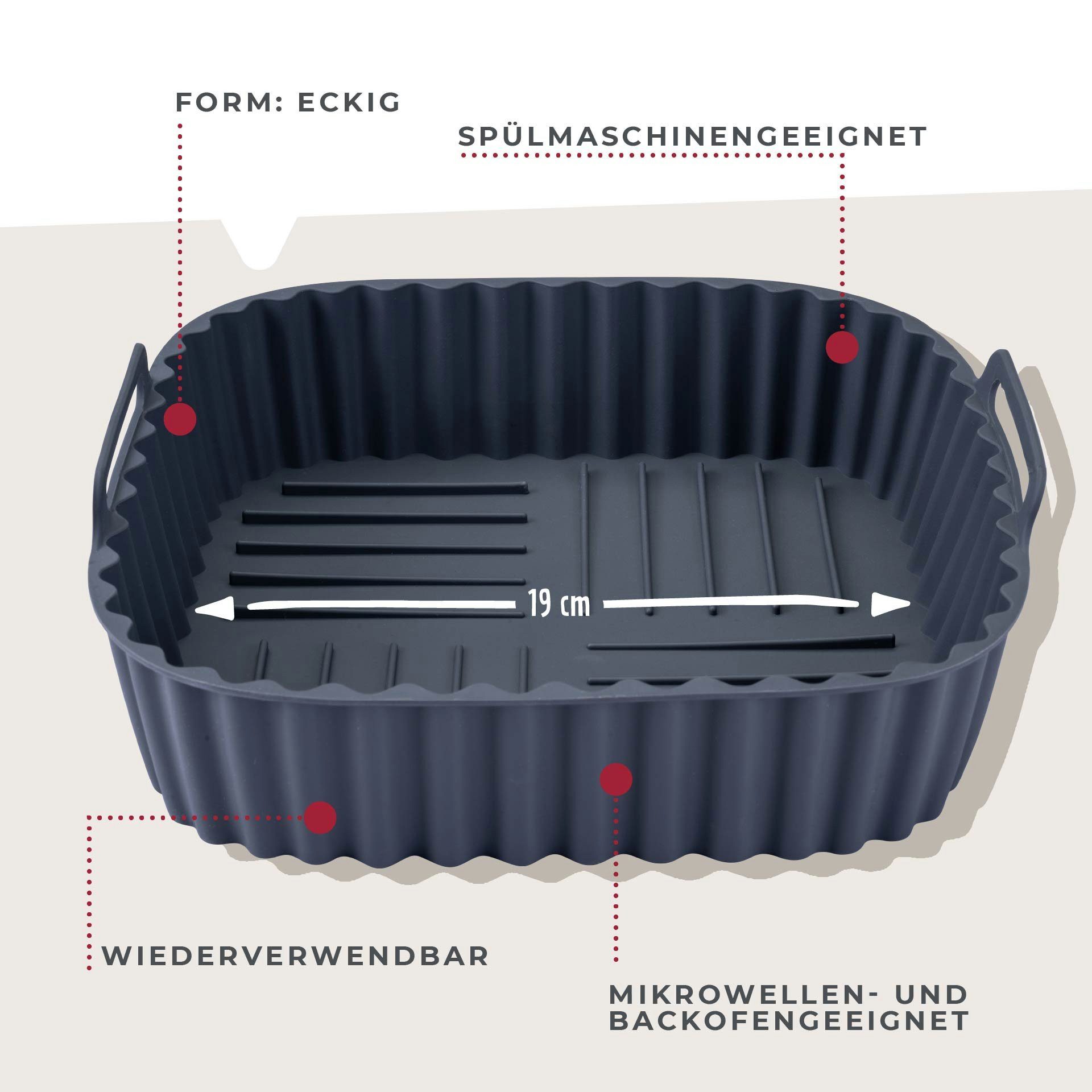 FACKELMANN Silikonform Silikon Backform, Heißluftfritteusen-Zubehör, Frittieren ohne Anhaften