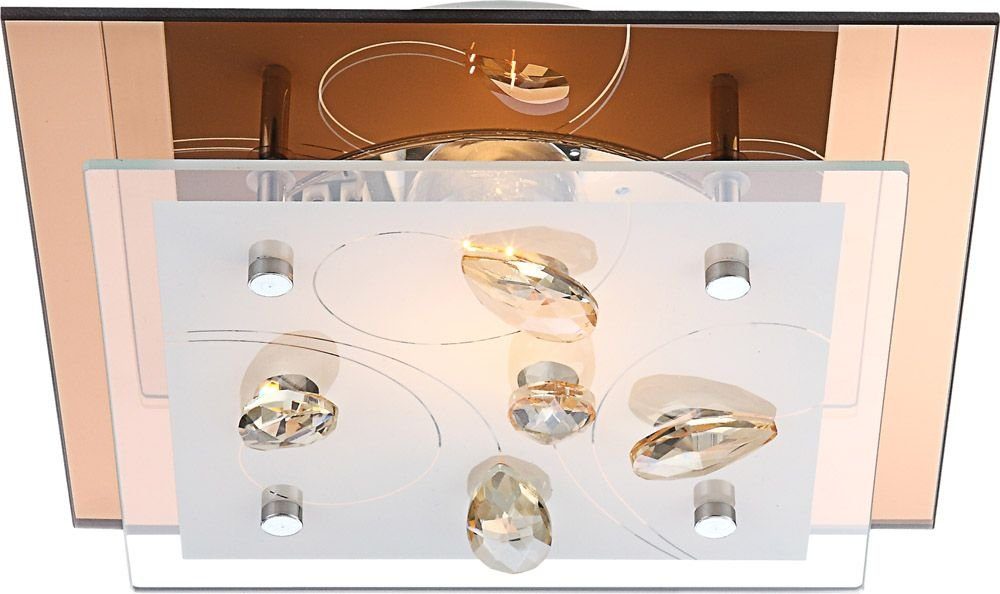 Warmweiß, Esszimmer Lampe- Decken Leuchte Glas inklusive, Leuchtmittel etc-shop Kristall Deckenleuchte, Amber Küche LED
