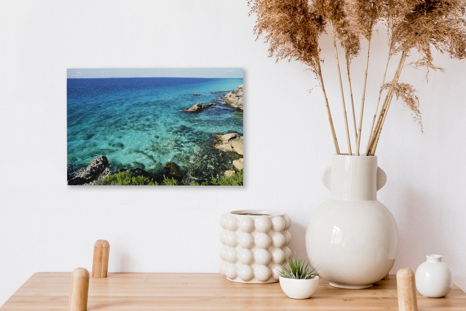 Wasser OneMillionCanvasses® Wanddeko, (1 Leinwandbild Wandbild 30x20 St), Mexiko, Mujeres auf Leinwandbilder, cm der Klares Isla nordamerikanischen in blaues Aufhängefertig,