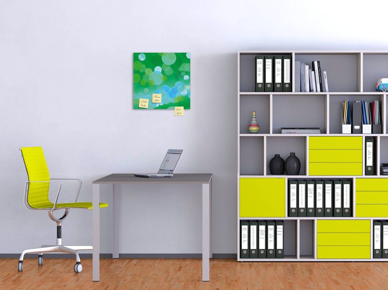 Wallario Memoboard Grüne und blaue Kreise - harmonisches Muster