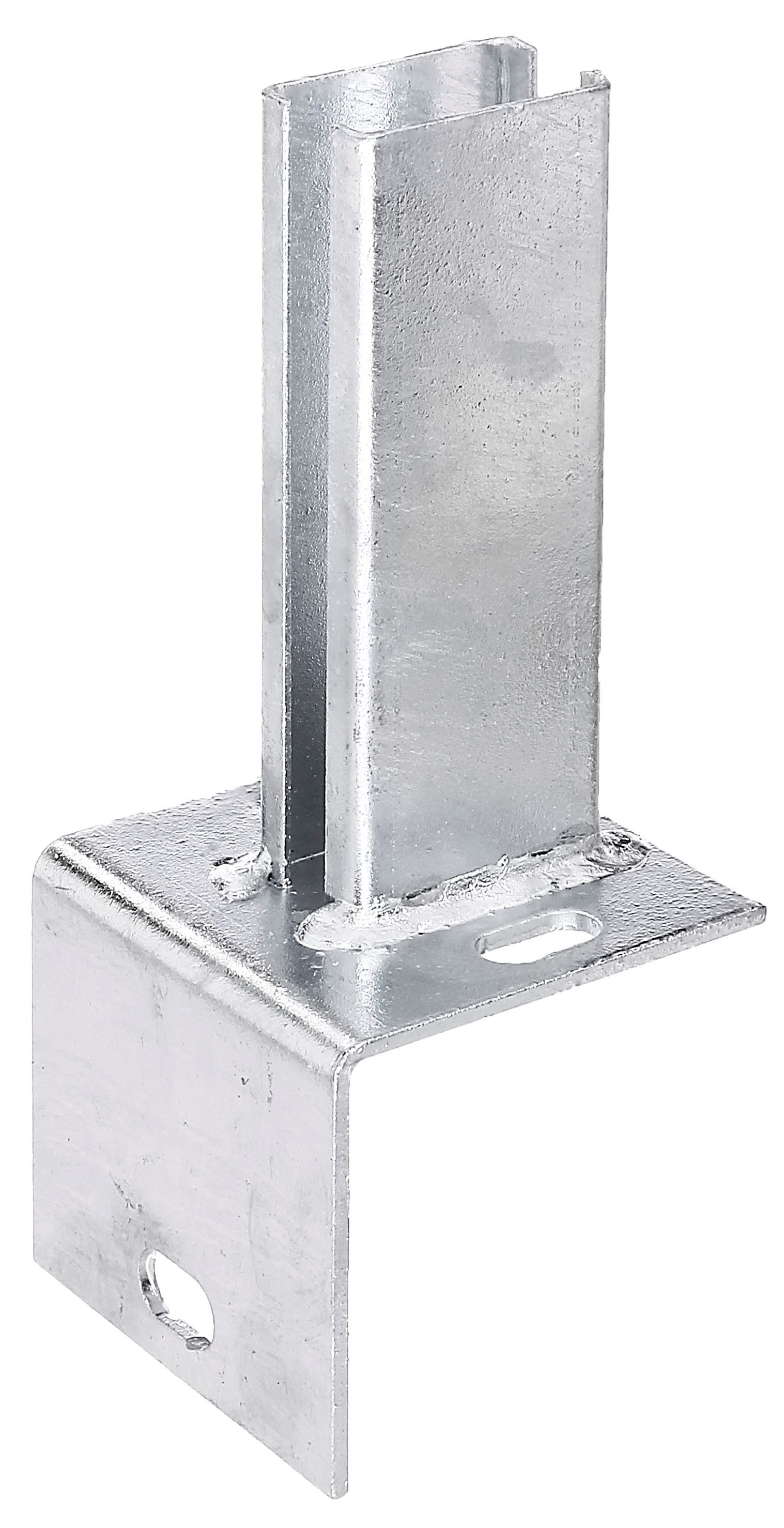 Alberts Pfostenträger, zum Aufschrauben, für Zaunpfosten 60x40 mm auf L-Randsteinen, Platte 94x100 mm