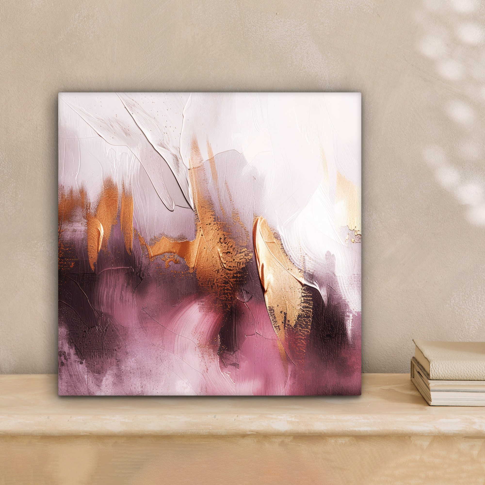 OneMillionCanvasses® Leinwandbild Lila - Abstrakt - Farbe - Gold, Fotodruck (1 St), Wandbild, Deko Schlafzimmer Wohnzimmer Flur 20x20 cm