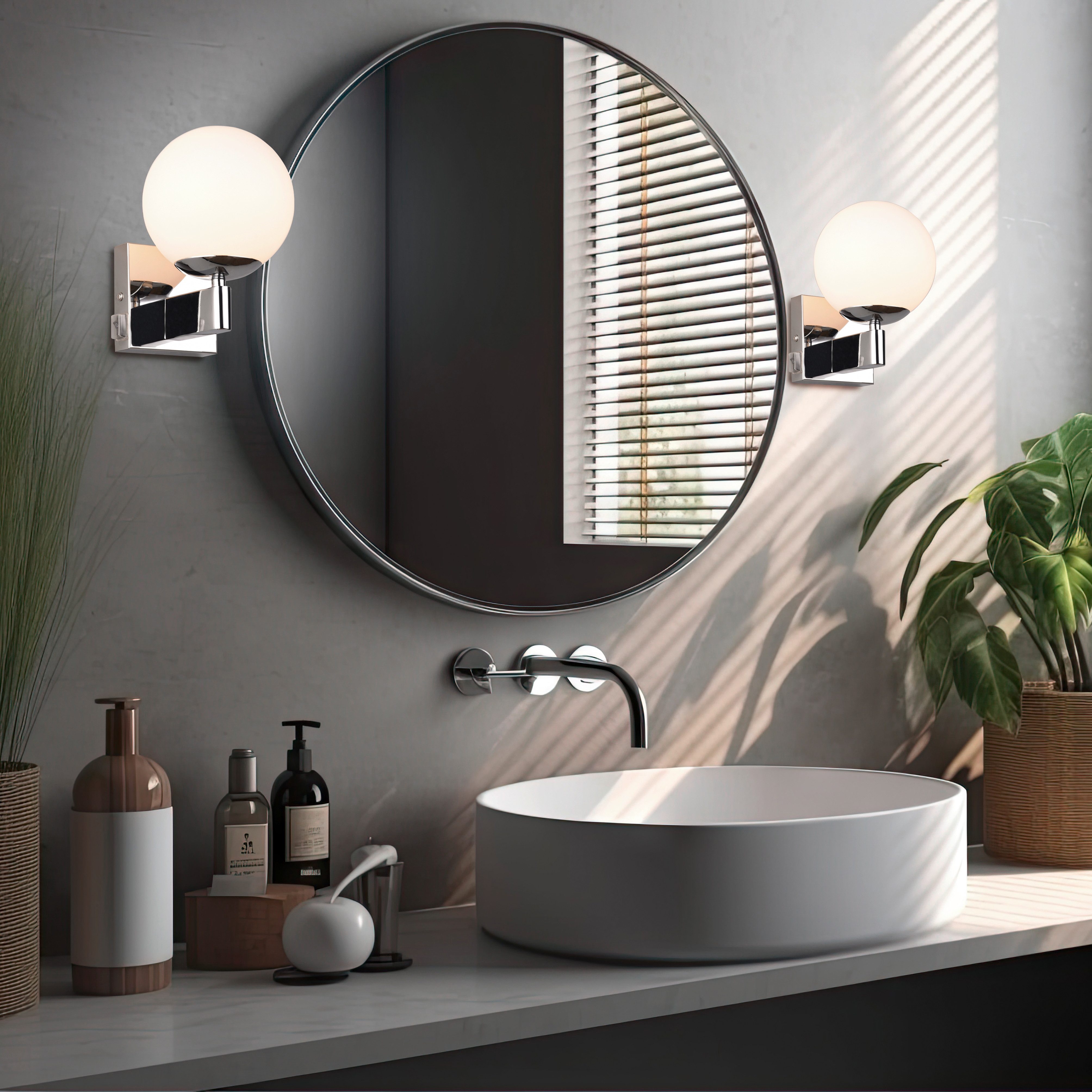 TRIO Leuchten Wandleuchte KULA, Badezimmer Wandlampe, exkl. 1x E14 max 10W, mit Schalter, IP44, Ein-/Ausschalter, Leuchtmittel wechselbar, warmweiß - kaltweiß, Badlampe, Badleuchte mit Glasschirm Ø 14cm, chromfarbig, Kippschalter