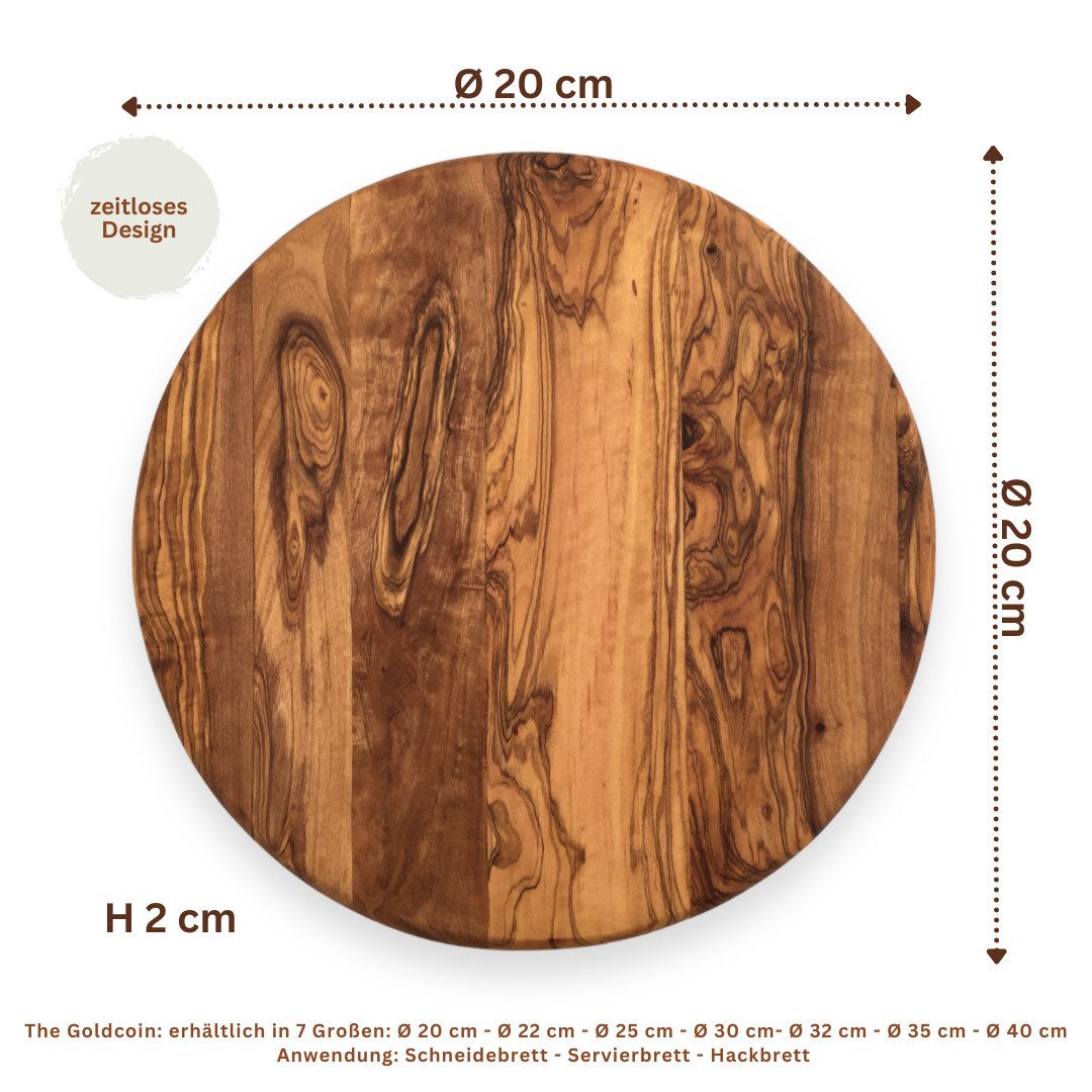 medina mood Schneidebrett The Goldcoin, rund, handgefertigt aus Olivenholz – Bild 5 von 5