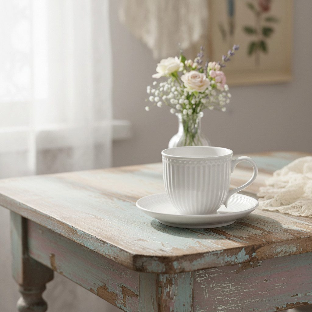 Greengate Tasse GreenGate Tasse mit Untertasse Alice Weiß