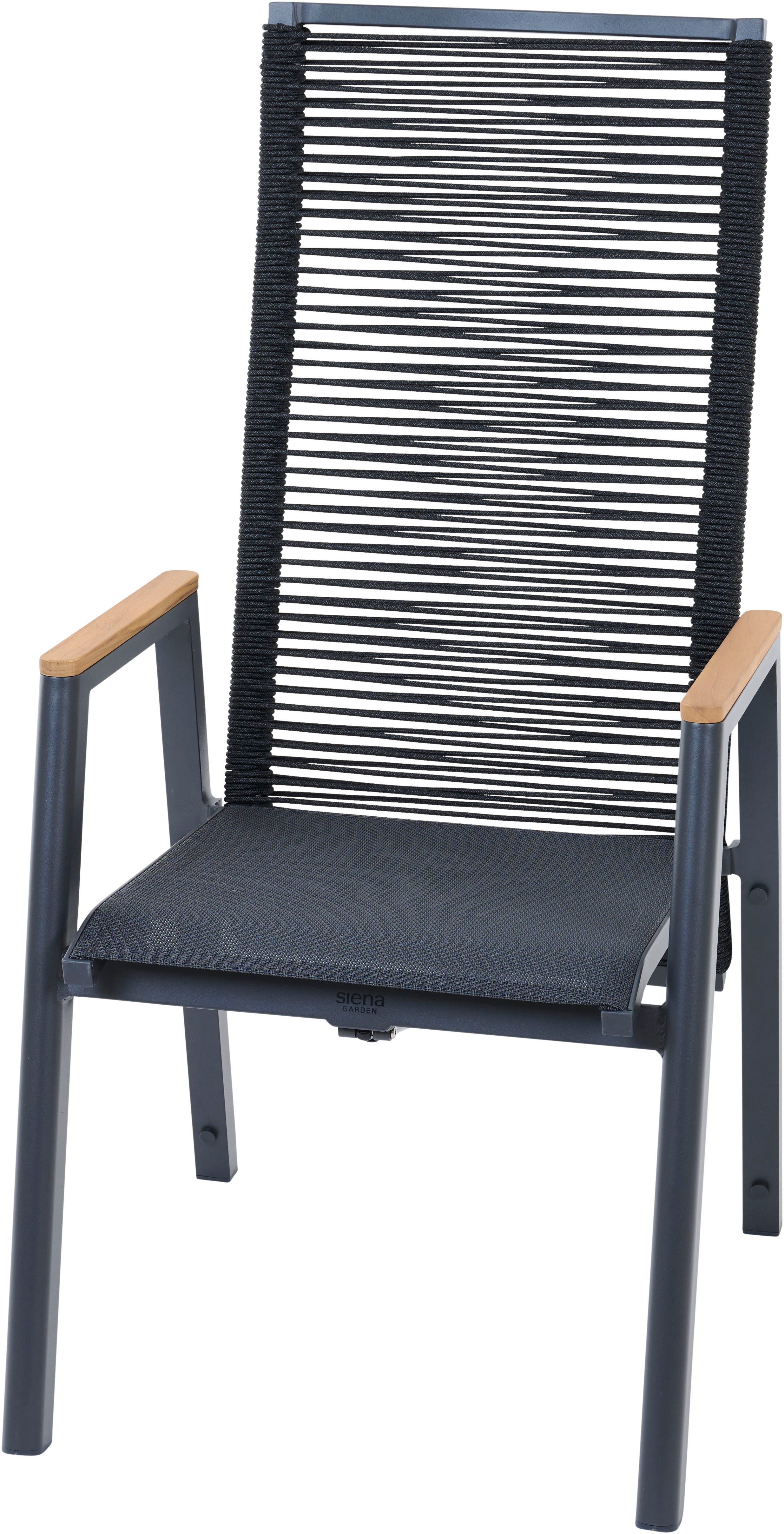 Siena Garden Gartensessel BOLOGNA Move Sessel, Aluminiumgestell, Rope Geflecht, Armlehnen aus Teak FSC 100%