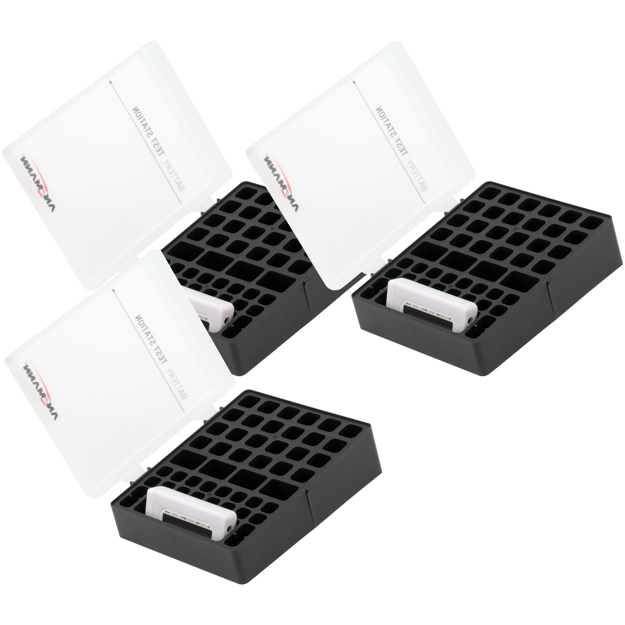 3x Batteriebox für 48 Stk. AAA, AA & 9V / Batterien inkl. Akkutester Akku