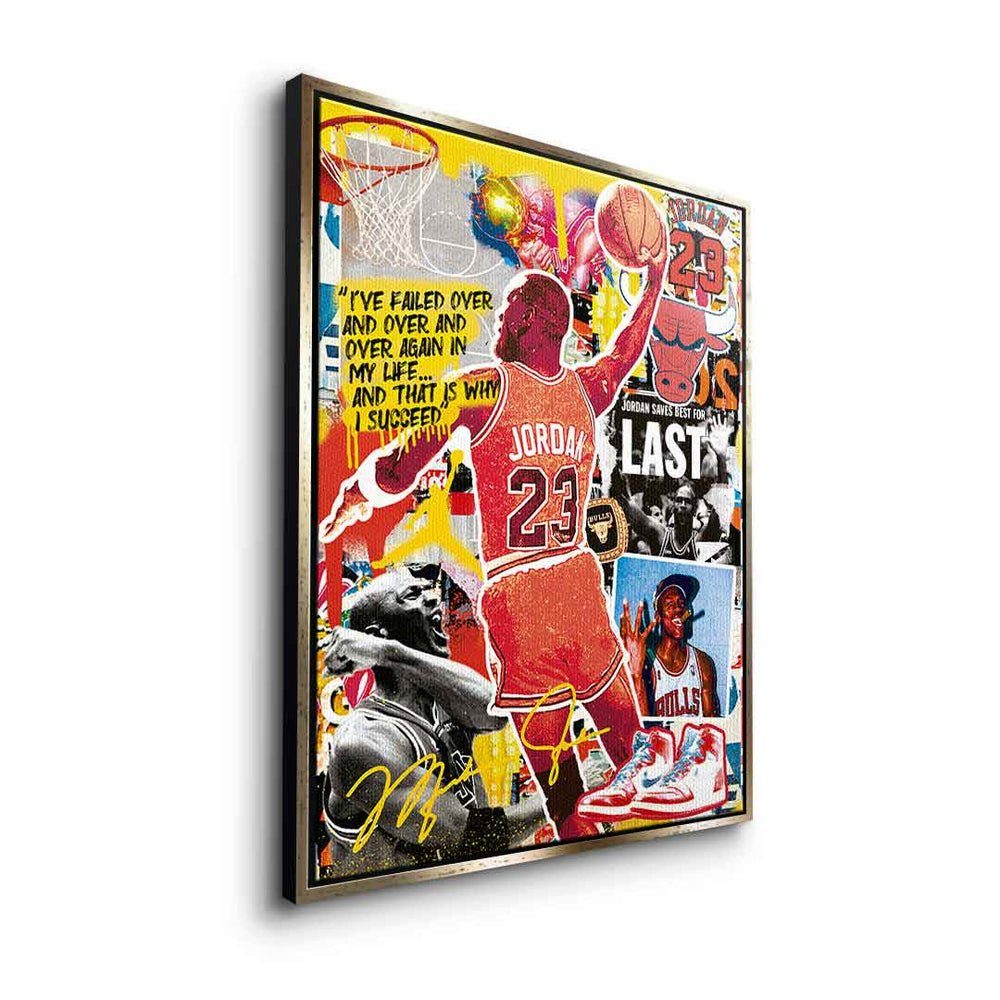 weißer Michael Art DOTCOMCANVAS® Bulls Porträt Collage Leinwandbild, Rahmen Leinwandbild 23 Pop Jordan