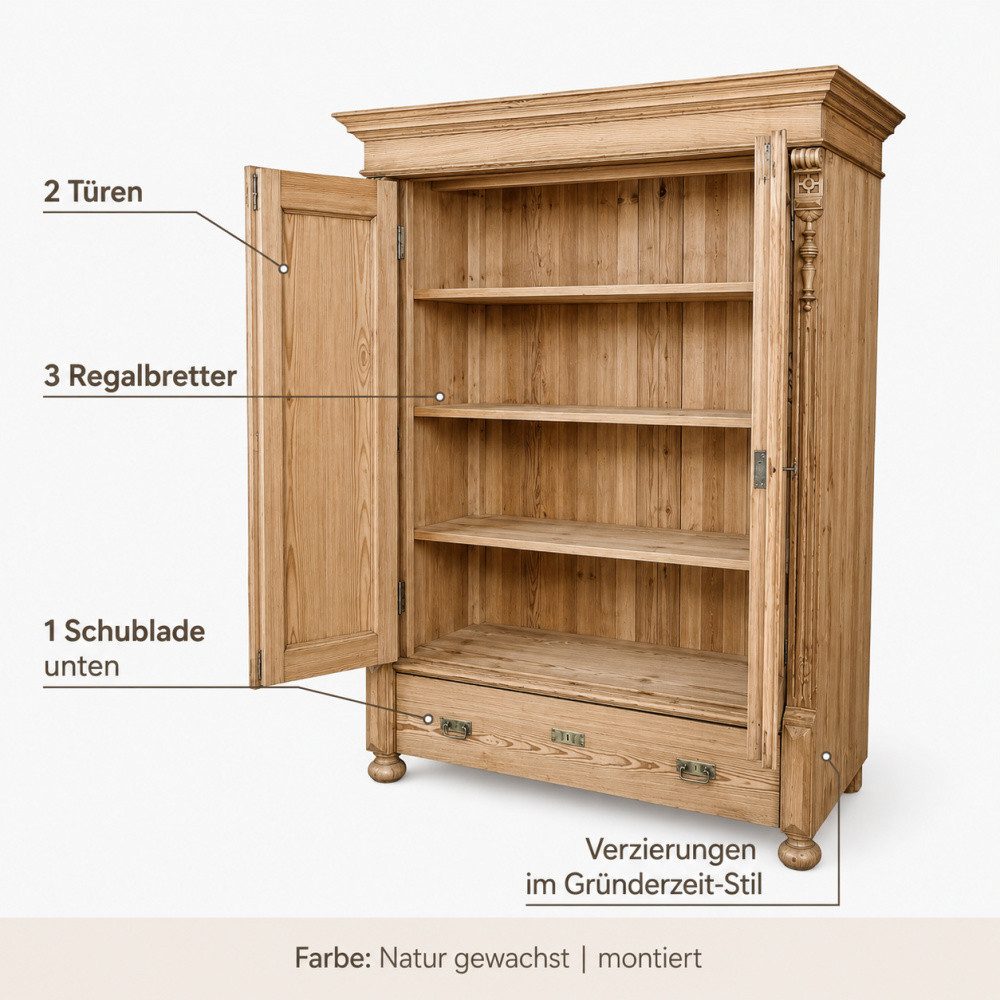 Wohnpalast Mehrzweckschrank Gründerzeit Dielenschrank – Antik, aufgearbeitet, mit Schublade, Mehrz