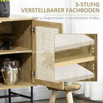 HOMCOM Sideboard Aufbewahrungsschrank mit Rattanoptik, Wohnzimmerschrank (Küchenschrank, 1 St., Sideboard), mit 2 offene Regalen, Schränken