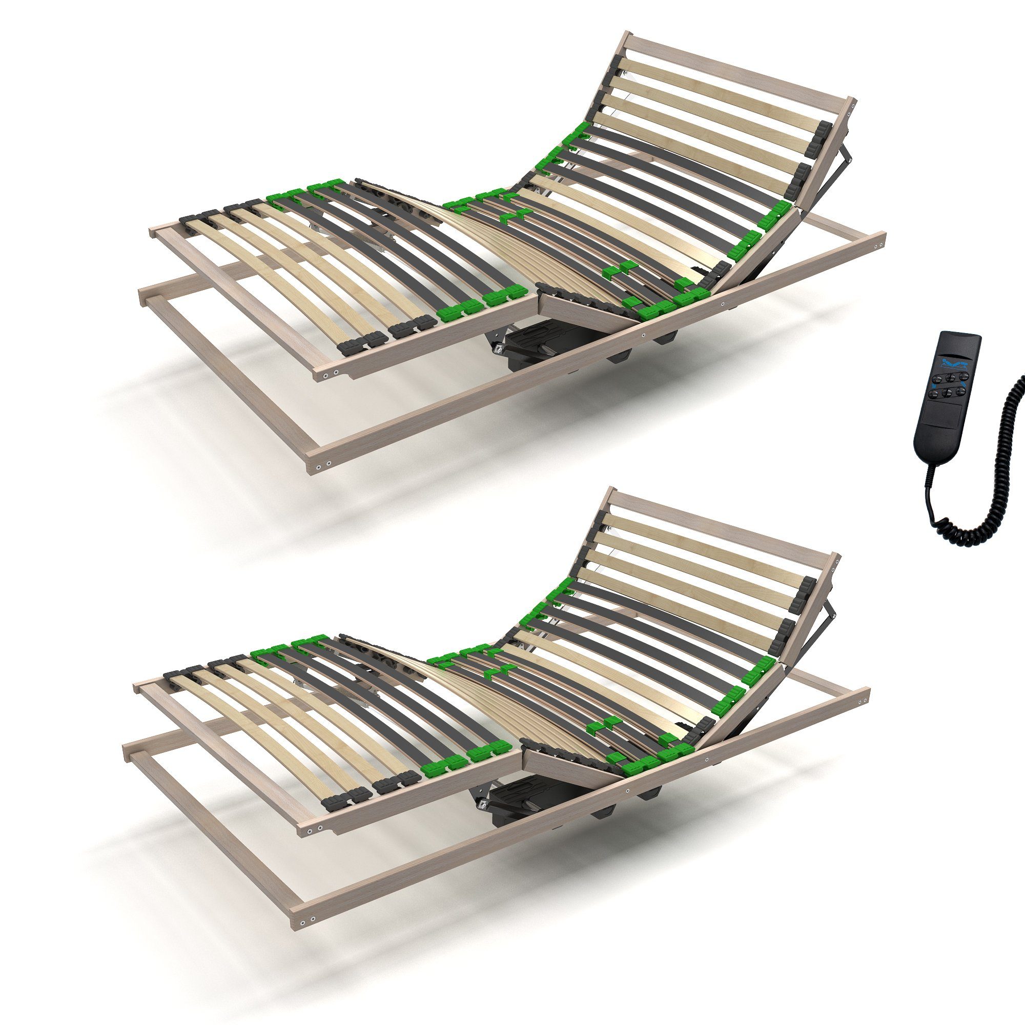 Lattenrost mit Motor Lattenrost 80x200 cm elektrisch verstellbares Kopf- und Fussteil - 2x, Lattenrost2go, Kopfteil motorisch verstellbar, Fußteil motorisch verstellbar, keine Montage außer einhängen des Motors