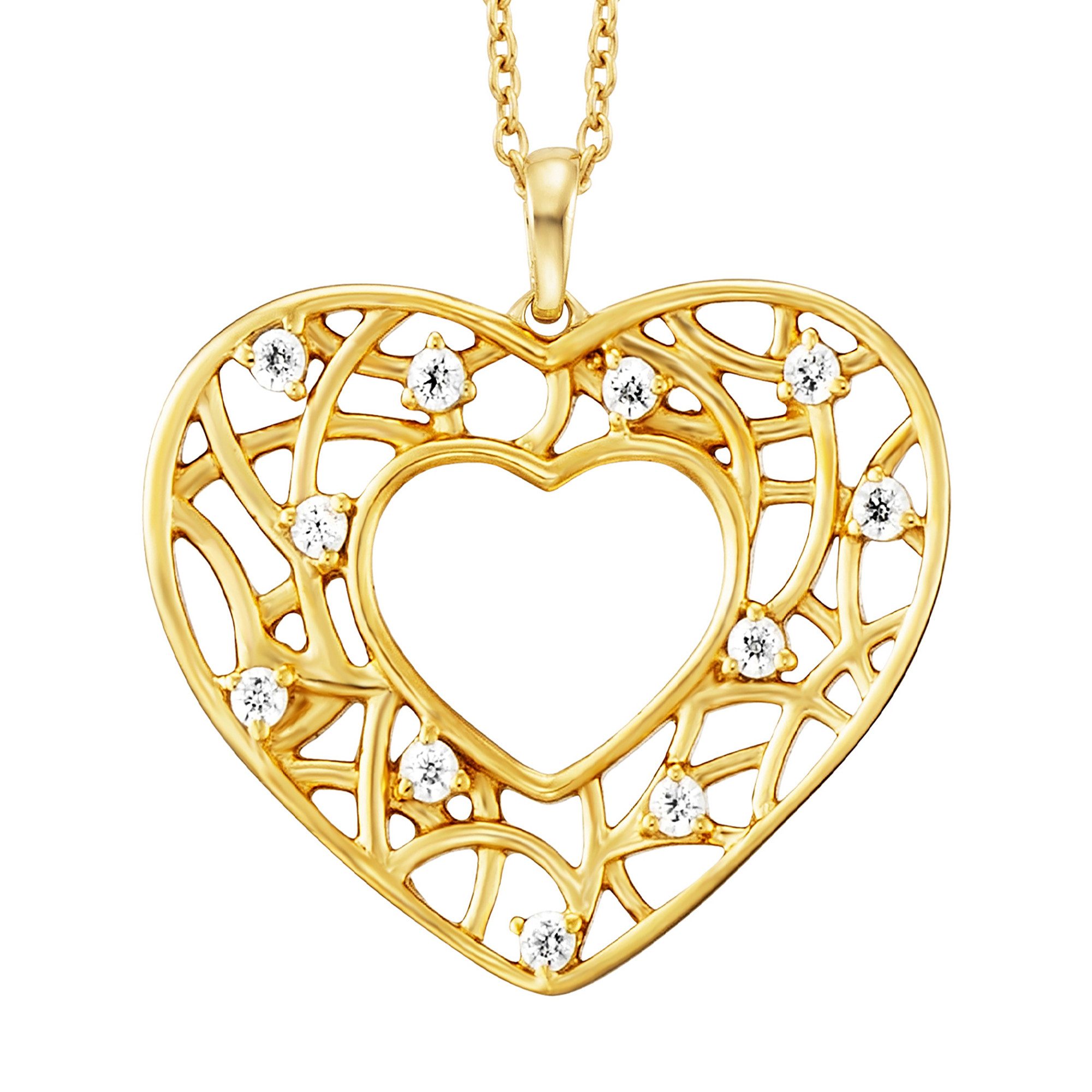Julie Julsen Kette mit Anhänger 925/- Sterling Silber vergoldet Herz 11 Zirkonia