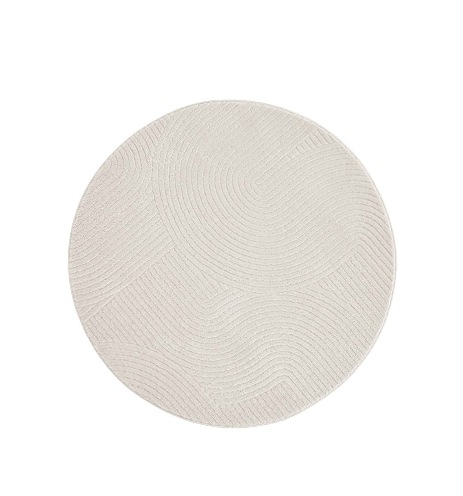 TaraCarpet Teppich TaraCarpet Homestyle 390 Wellen, rund, Höhe: 10 mm, Felloptik Wohnzimmer hoch-tief weich waschbar Welle creme 80x80 rund