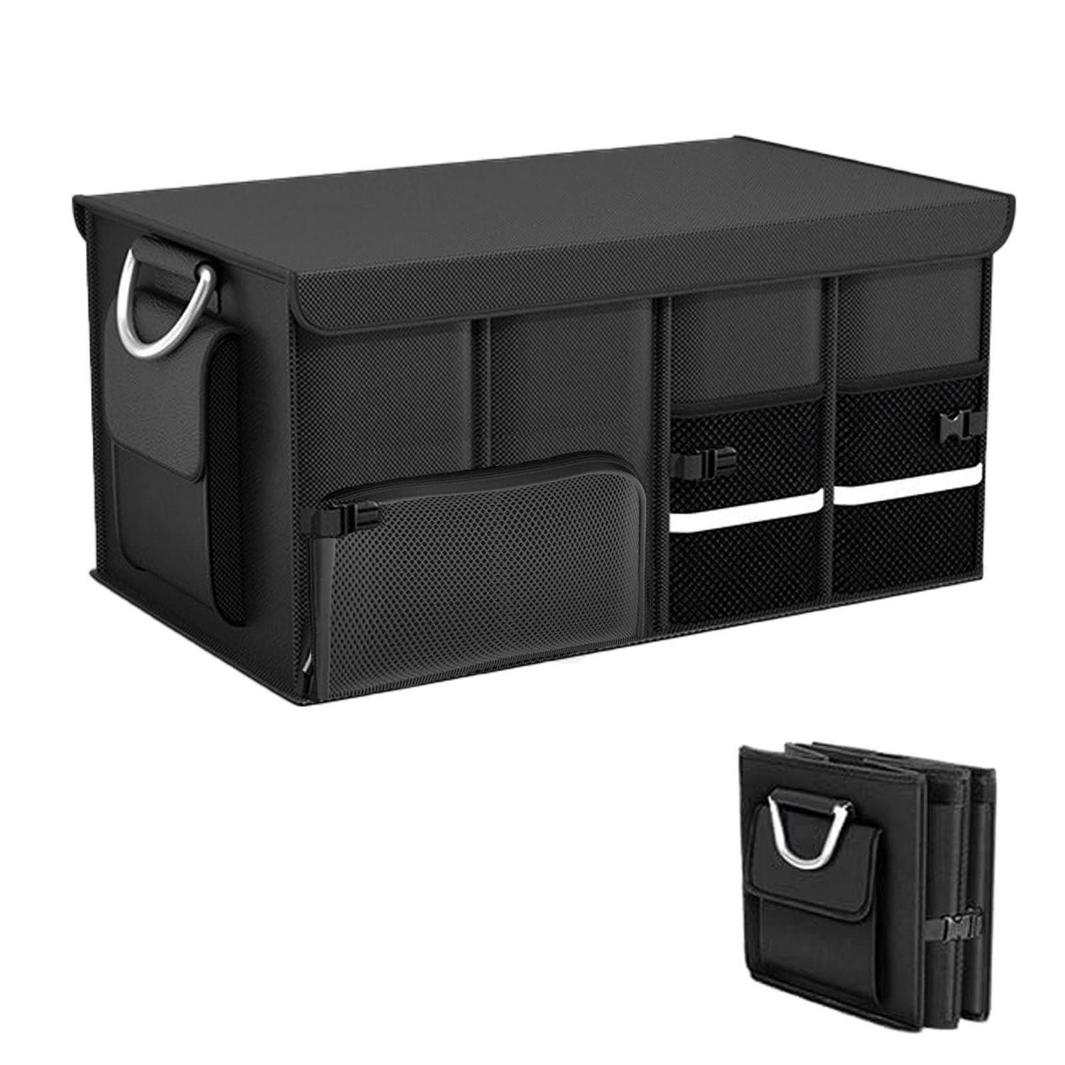 LuxusKollektion Rücksitzorganizer Kofferraumtasche Organizer Deckel Faltbar Reflexstreifen Schwarz