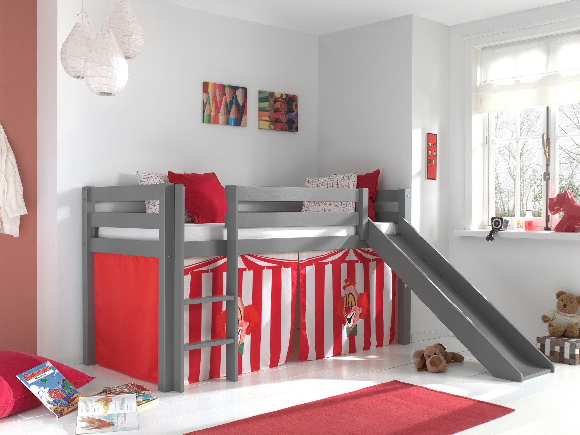 Vipack Spielbett "Pino, Kiefer massiv, mit Rolllattenrost u. Textil-Set, Ma günstig online kaufen