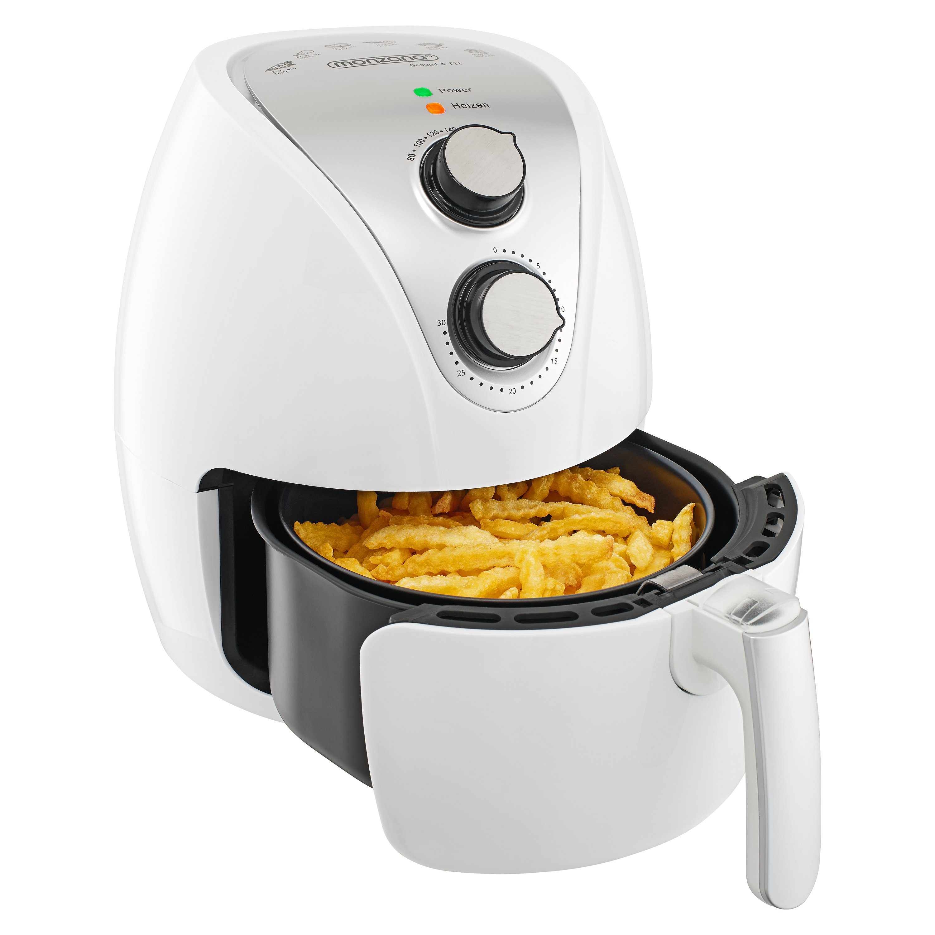 monzana Heißluftfritteuse, 1350 W, 3,6L mit Rezeptheft 9in1 Funktion 80-200°C Cool Touch Weiß