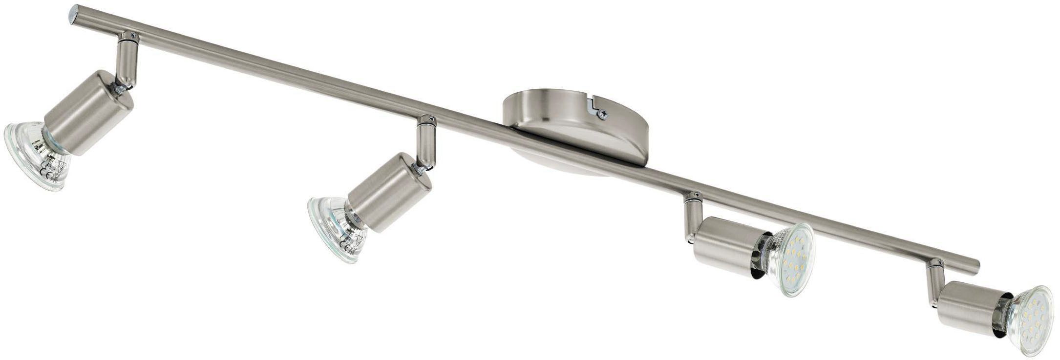 EGLO Deckenleuchte Buzz-LED Deckenleuchte, Deckenstrahler aus Metall, Küchenlampe, GU10, LED fest integriert, Spot - L68,5 x B6,5 cm - nickel-matt - 4X2,8W inkl.