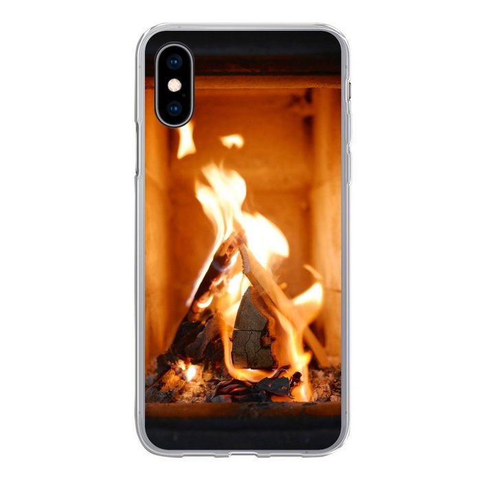 MuchoWow Handyhülle Verbrennung von Holz in einem Kamin Handyhülle Apple iPhone X/10 Smartphone-Bumper Print Handy