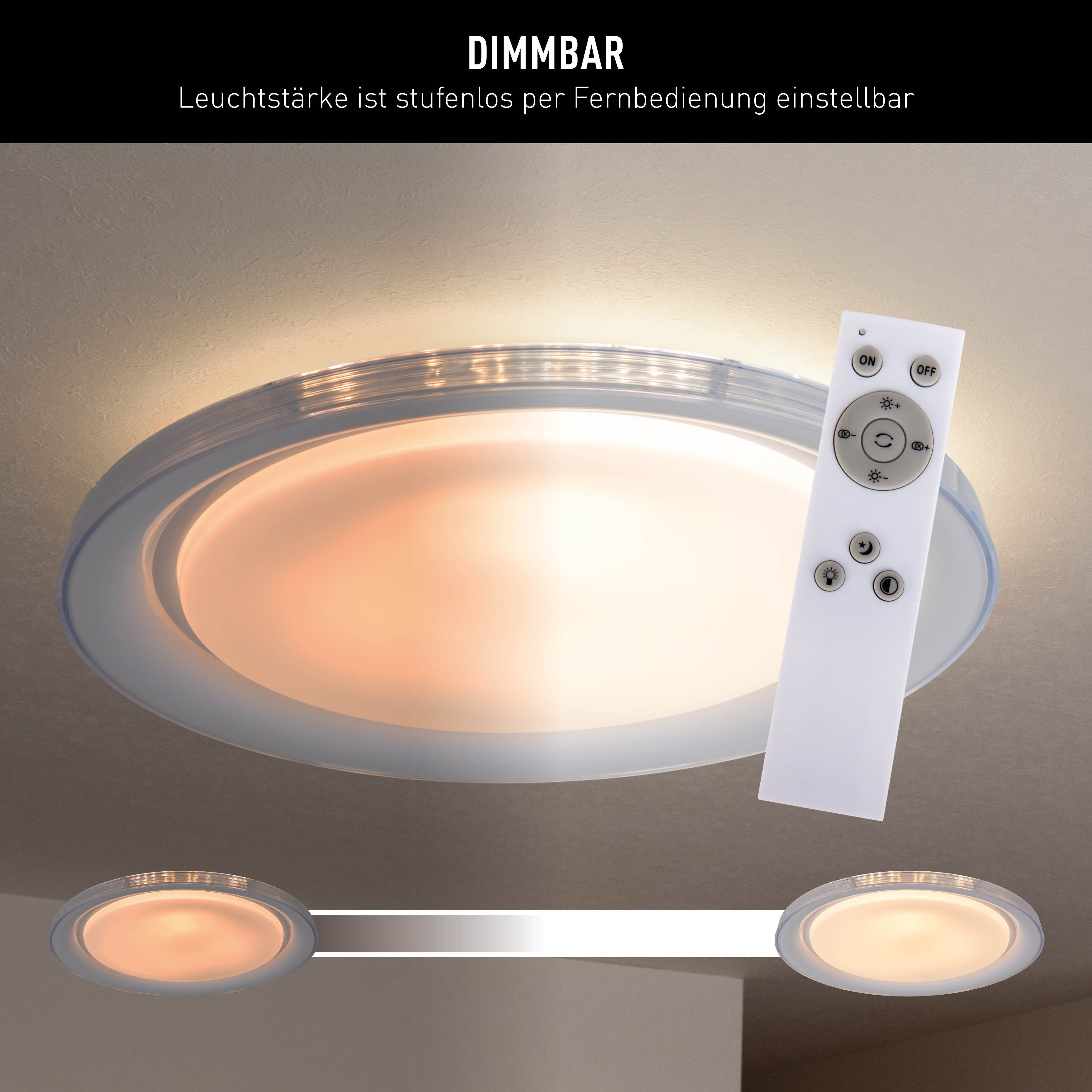 näve LED Deckenleuchte Claire, CCT - über Fernbedienung, Memoryfunktion, Nachtlichtfunktion, LED wechselbar, warmweiß - kaltweiß, CCT, Memory, Nachtlicht, dimmbar per Infrarot-Fernbedienung inkl.