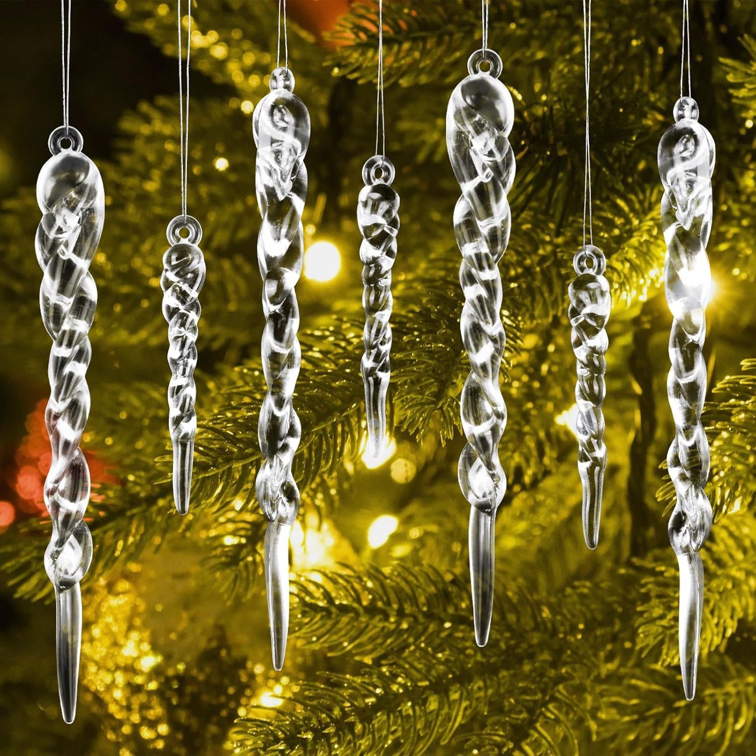 FELIXLEO Dekokranz 96 Stück Eiszapfen Weihnachtsbaum Anhänger, Klare Acryl