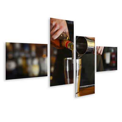 islandburner Leinwandbild Barkeeper gießt Likör aus Flasche in Shaker auf Wandbild Cocktailbar o