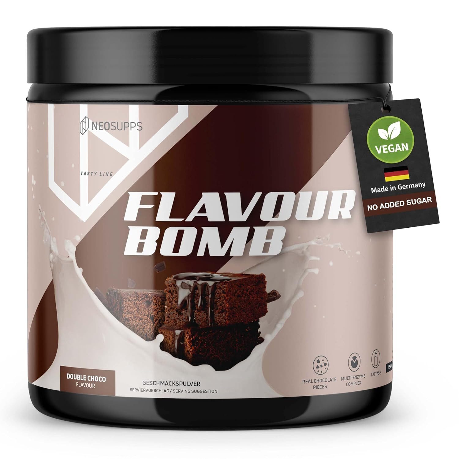 Neosupps Geschmackspulver, Double Chocolate 250g, Kalorienarm & zuckerreduziert Pulver, 250 g, einsetzbar für Lebensmittel & Getränke, geprüfte Qualität