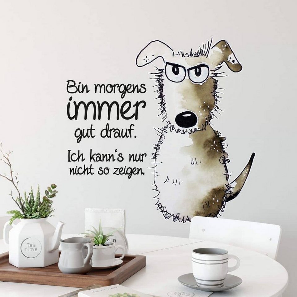 K&L Wall Art Wandtattoo Wandtattoo Hagenmeyer lustiger Hund Bin morgens  immer gut drauf, Wandbild selbstklebend, entfernbar