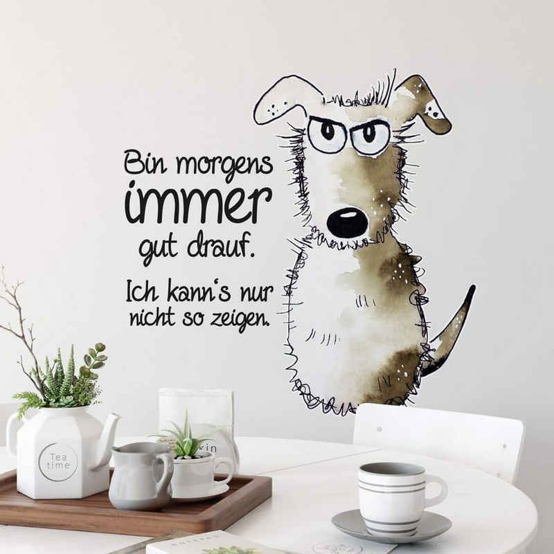 K&L Wall Art Wandtattoo »Wandtattoo Hagenmeyer lustiger Hund Bin morgens immer gut drauf«, Wandbild selbstklebend, entfernbar