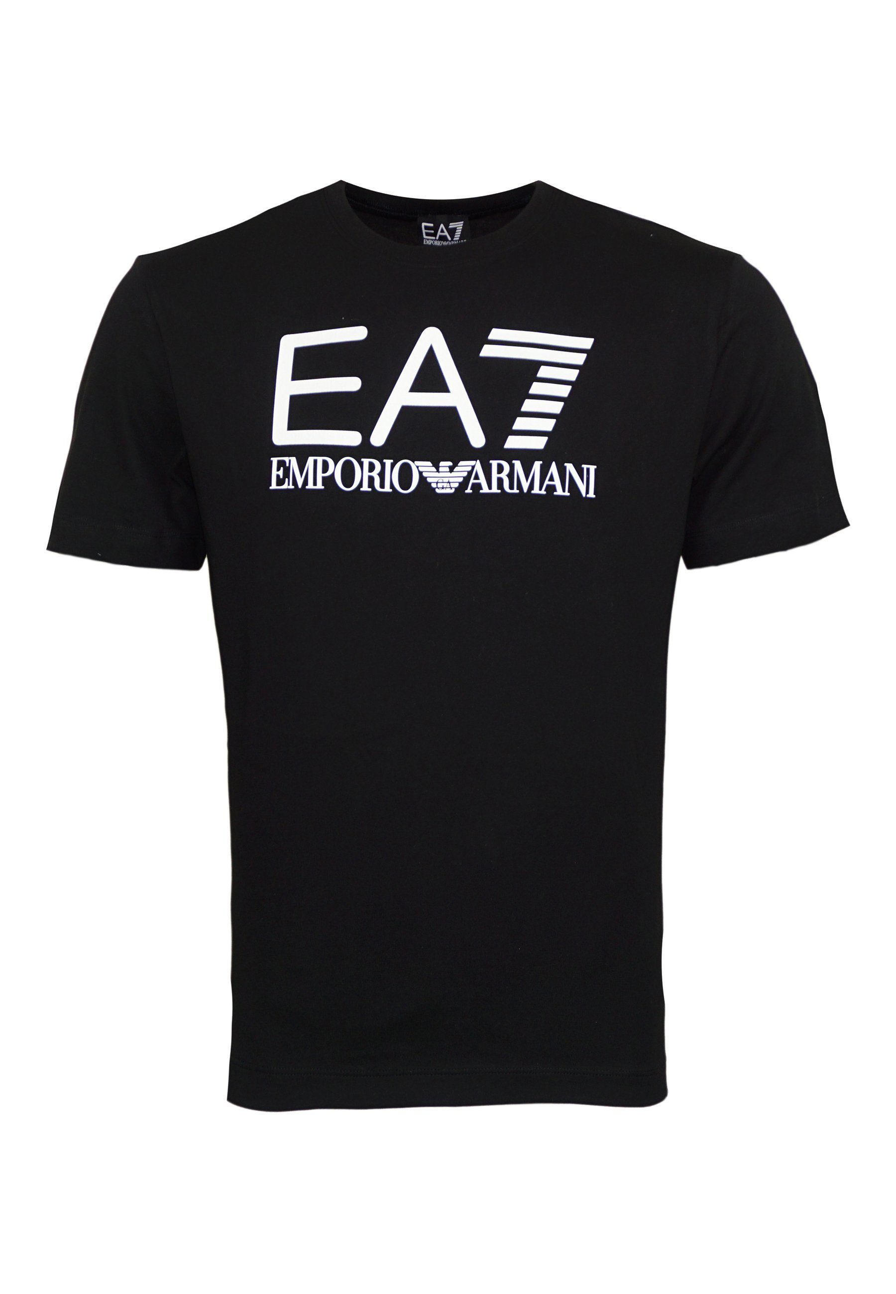 Rundhalsausschnitt mit (1-tlg) Armani Emporio schwarz Tee Shirt Logo T-Shirt