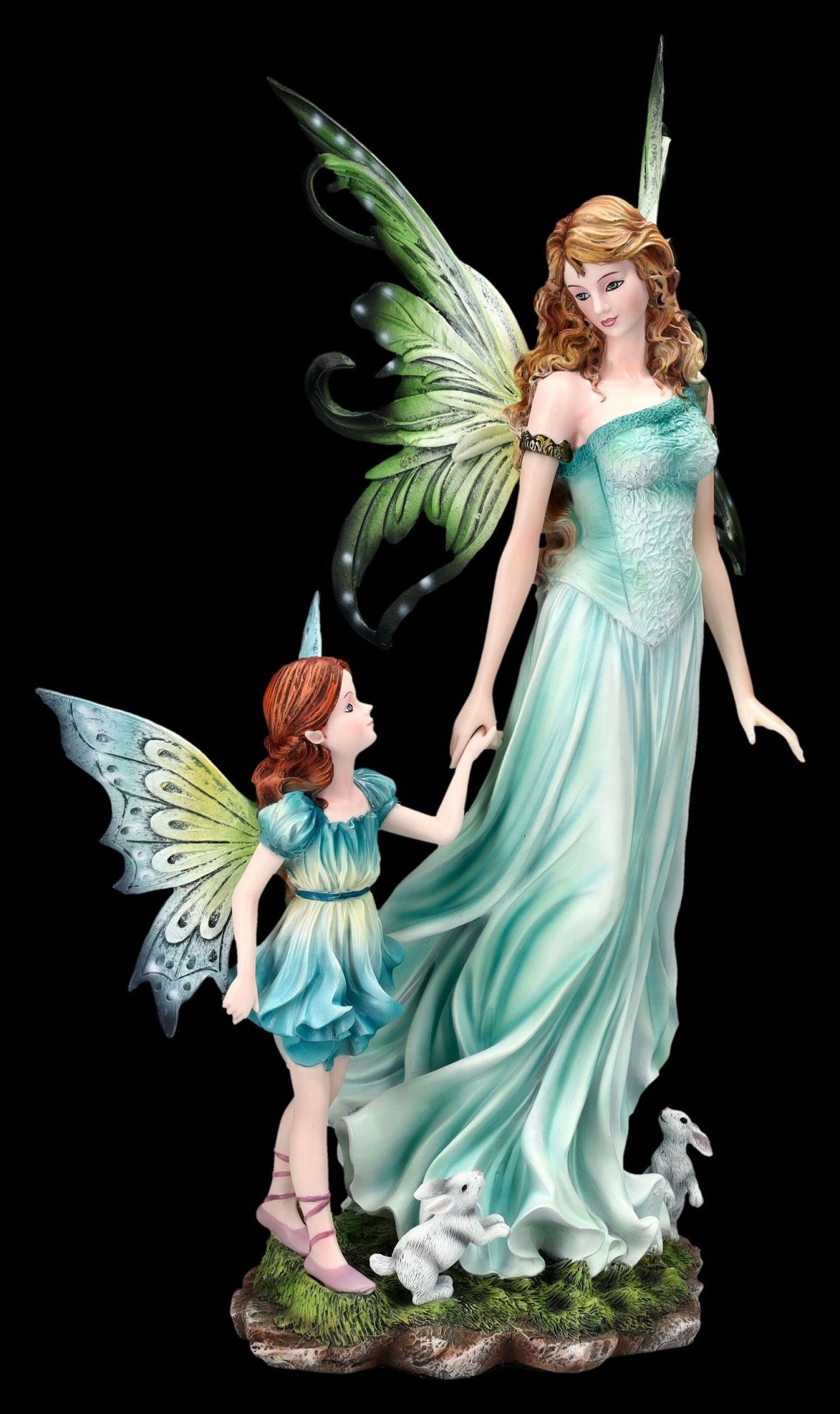 Figuren Shop GmbH Dekofigur Elfen Figur Mutter mit Tochter und Hase - Fantasy Dekoration Fee