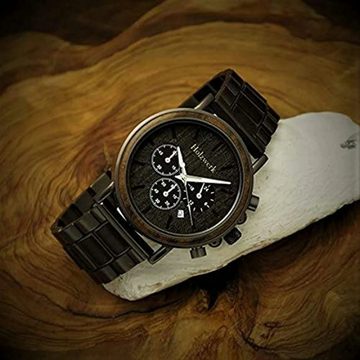 Holzwerk Chronograph BITBURG Herren Uhr mit Edelstahl & Holz Armband in schwarz, weiss