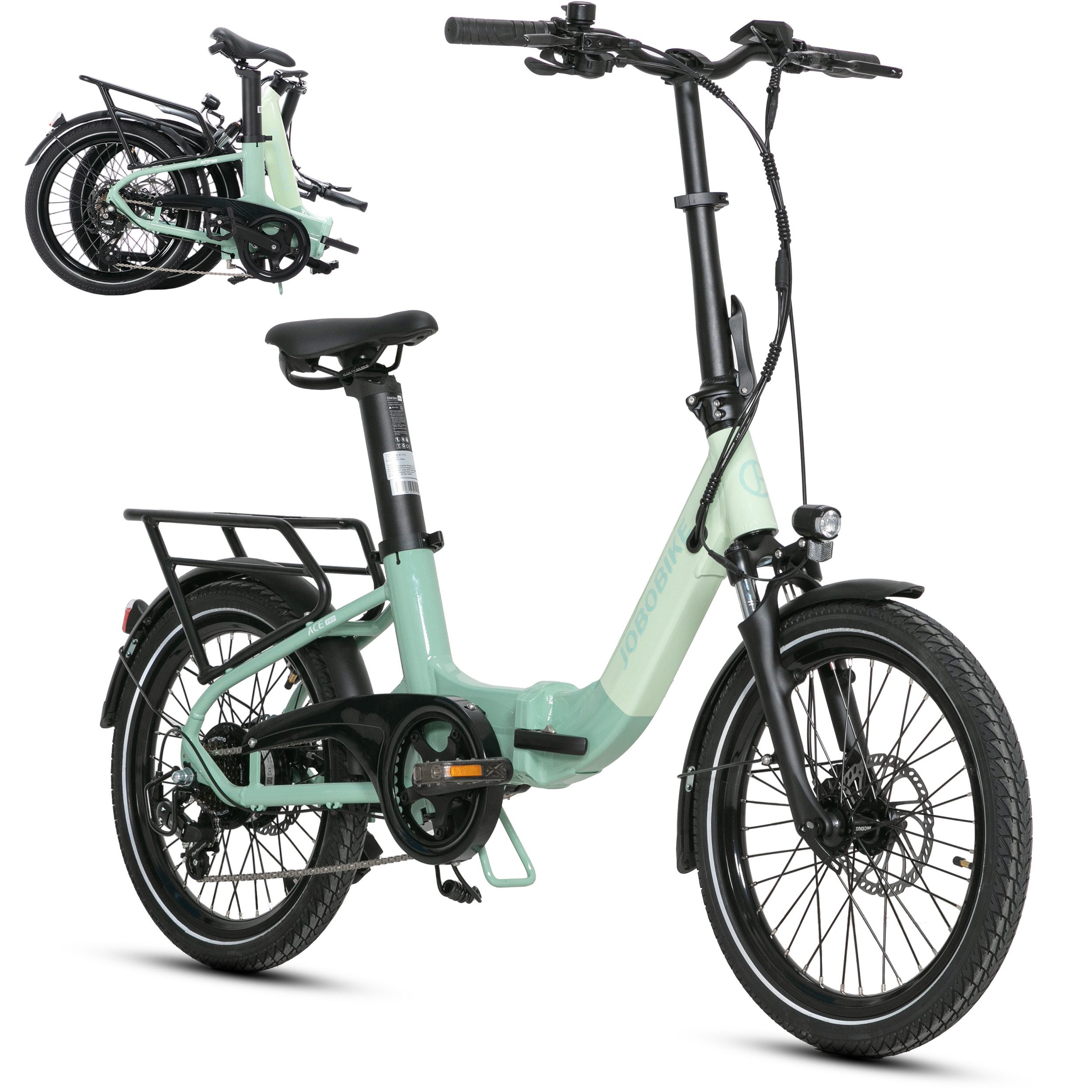 JOBOBIKE E-Bike Klapprad 20 Zoll Faltrad, AceP 360Wh, 100km, hydr. Bremse, Sitzrohrakku, 22kg, 7 Gang Shimano, Kettenschaltung, Heckmotor, 360 Wh, (mit Bluetooth und APP, Drehmomentsensor, hydr. Scheibenbremsen), Klapprad e bike, E-Citybike, Elektrofahrrad für Damen und Herren