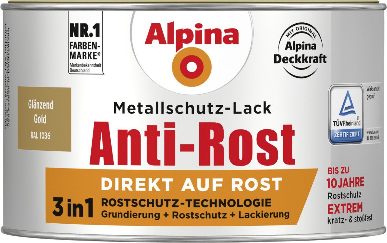 Originalprodukt jetzt verfügbar Alpina Metallschutzlack Alpina Anti-Rost 300 gold Metallschutz-Lack ml