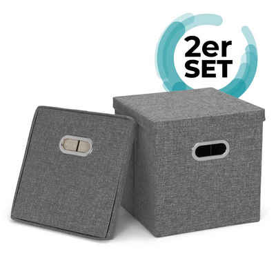 MOOcom! Aufbewahrungsbox Stoff (Set, 2 St., 2 Boxen mit Deckel), verstärkte Wände (2mm), geeignet für fast alle Regalsysteme