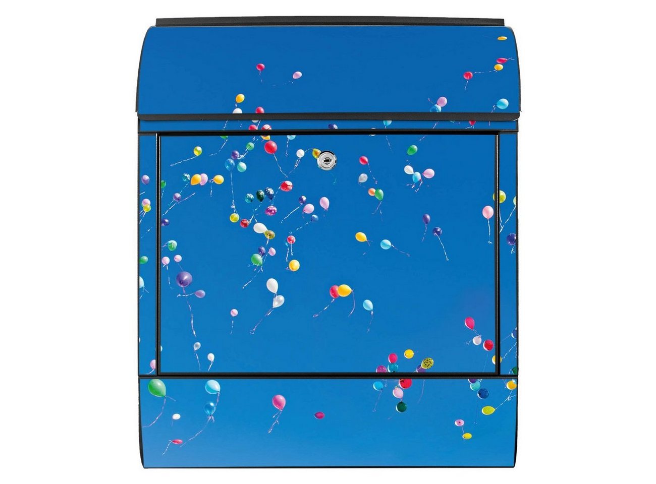 Thumbnail - banjado Wandbriefkasten Stahl Bunte Luftballons (Wandbriefkasten witterungsbeständig, pulverbeschichtet, mit Zeitungsfac...
